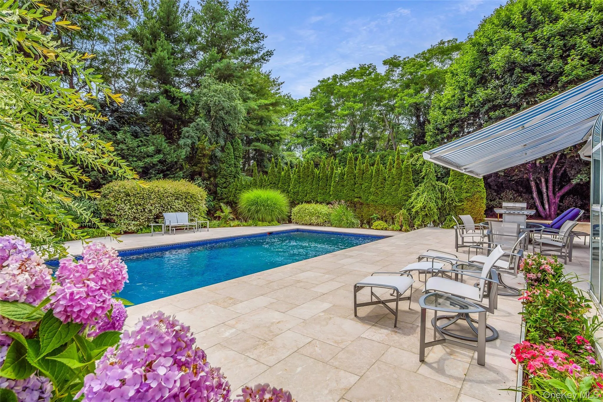 Outdoor pool with a patio, outdoor dining space, and grilling area Outdoor pool with a patio, outdoor dining space, and grilling area