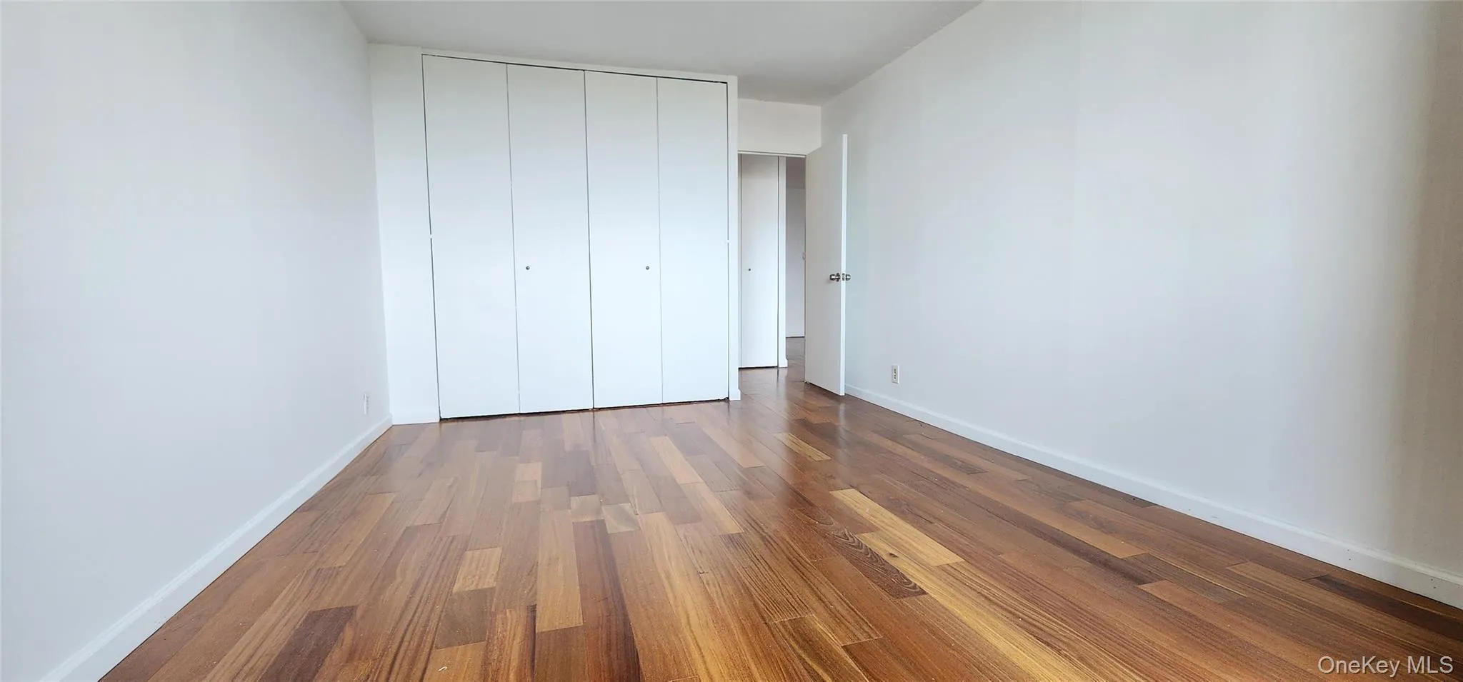 Unfurnished bedroom featuring wood finished floors and a closet Unfurnished bedroom featuring wood finished floors and a closet