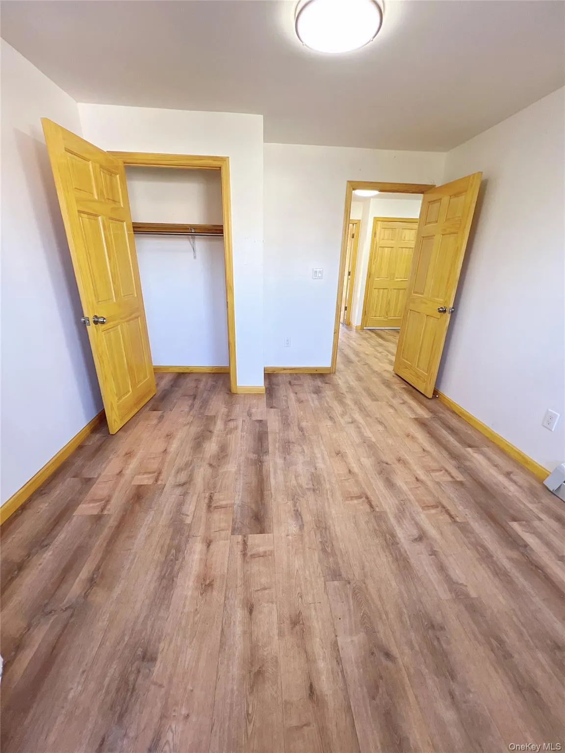Unfurnished bedroom with a closet and light wood-style floors Unfurnished bedroom with a closet and light wood-style floors