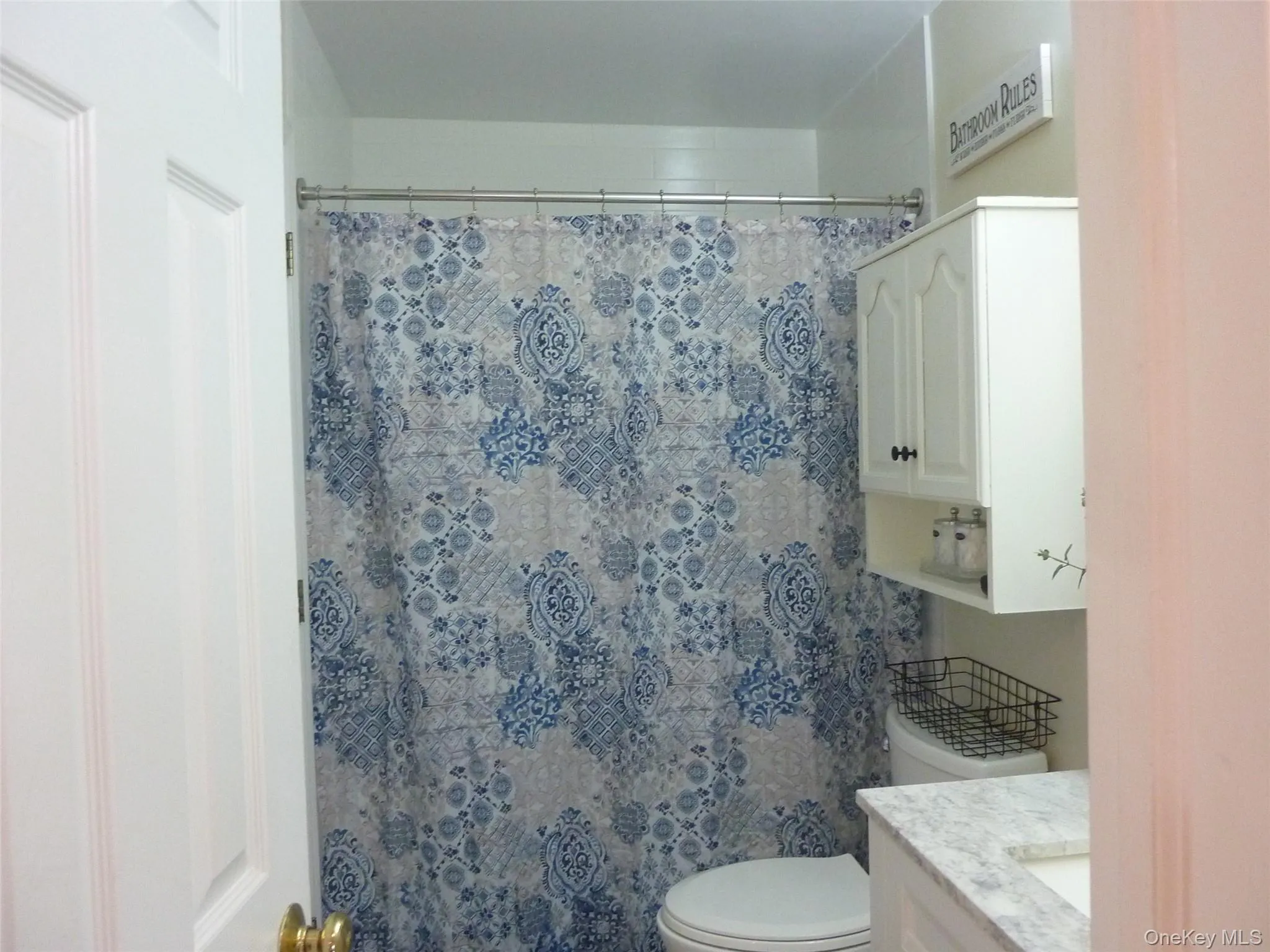 Bathroom featuring vanity and a shower with shower curtain Bathroom featuring vanity and a shower with shower curtain
