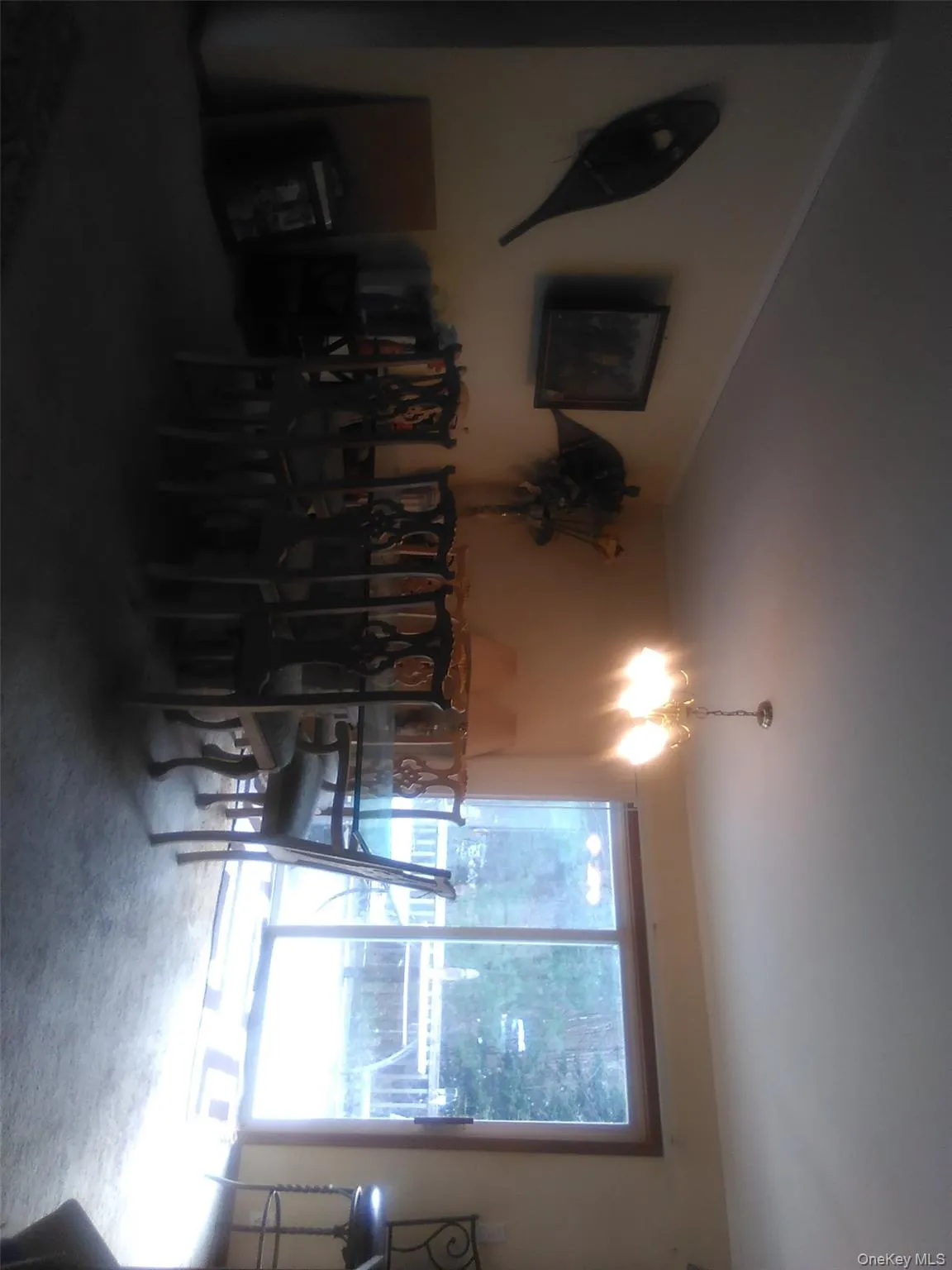 Carpeted dining room with a chandelier Carpeted dining room with a chandelier