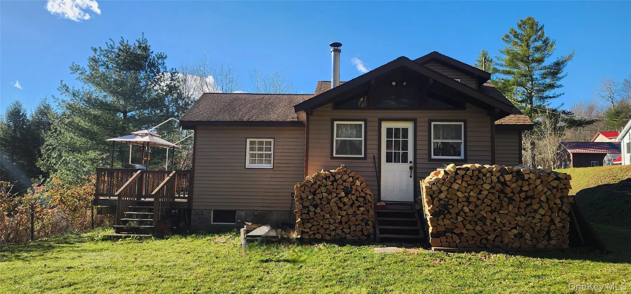 Rear view of property with a chimney and a lawn Rear view of property with a chimney and a lawn