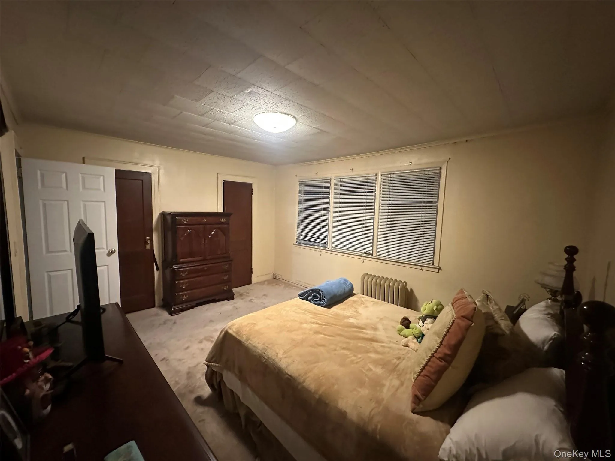 Bedroom with radiator and carpet floors Bedroom with radiator and carpet floors