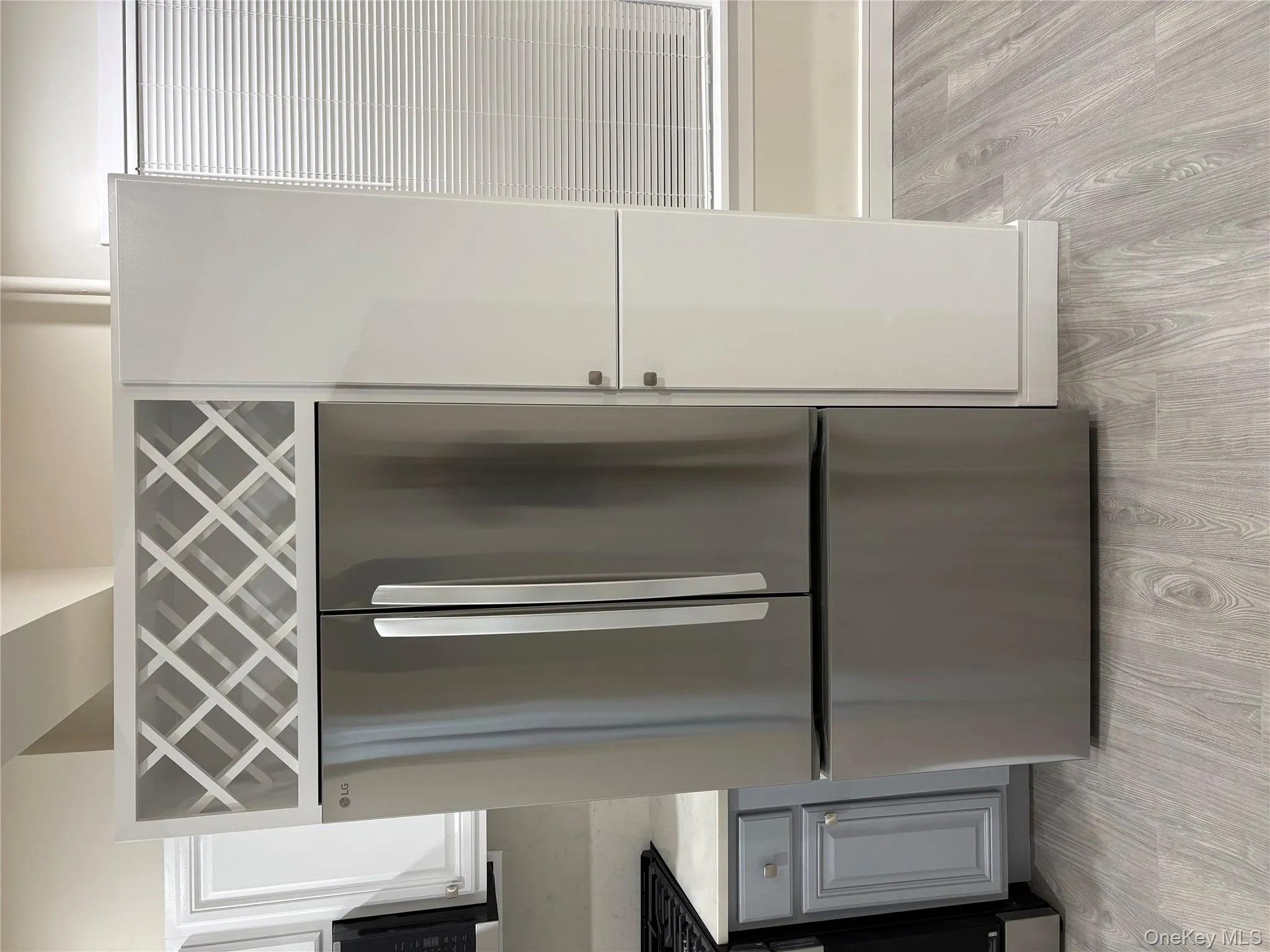 Freestanding refrigerator, large white cabinetry Freestanding refrigerator, large white cabinetry