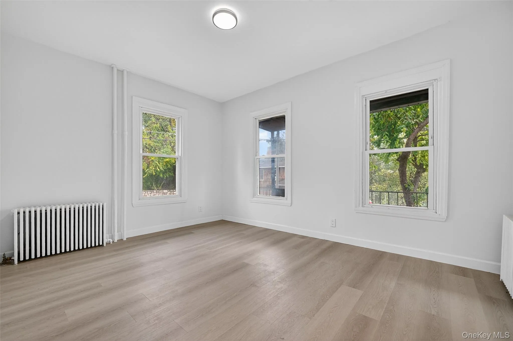 Spare room featuring radiator and light wood-style flooring Spare room featuring radiator and light wood-style flooring