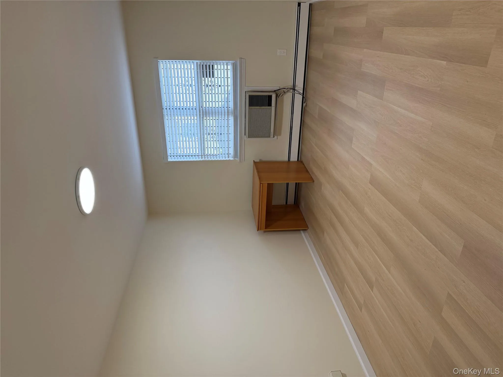 Spare room featuring light wood finished floors, baseboard heating, and a wall unit AC Spare room featuring light wood finished floors, baseboard heating, and a wall unit AC