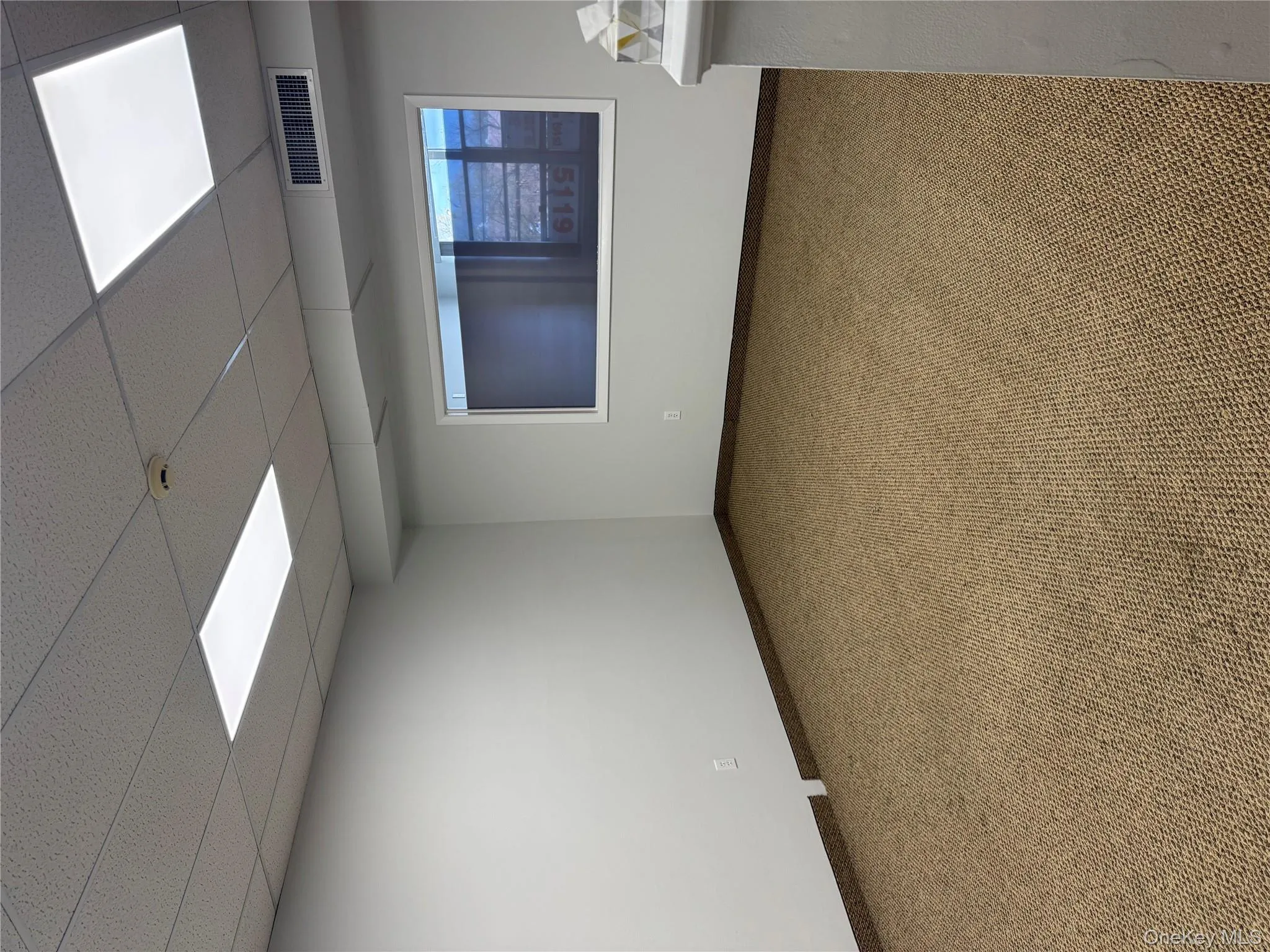 Carpeted empty room with baseboards and a paneled ceiling Carpeted empty room with baseboards and a paneled ceiling