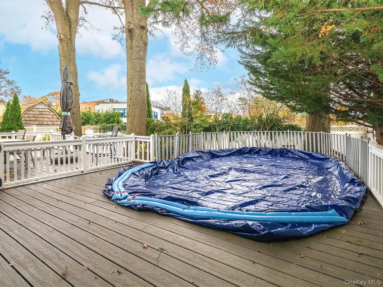 Deck with a fenced backyard Deck with a fenced backyard