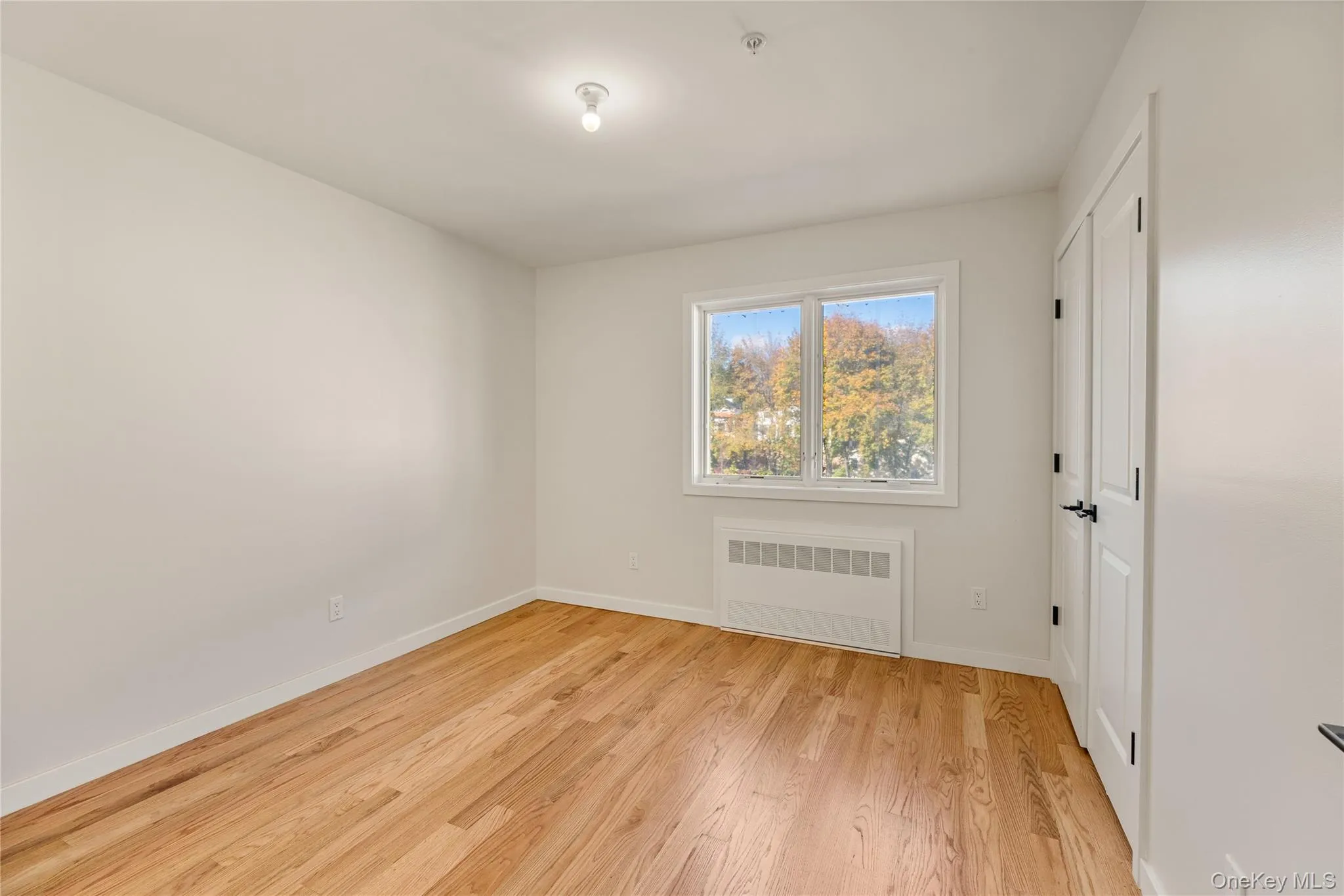 Empty room with radiator and light wood-style flooring Empty room with radiator and light wood-style flooring