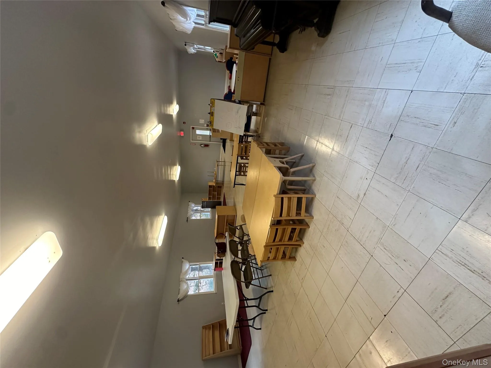 Dining room with light floors Dining room with light floors