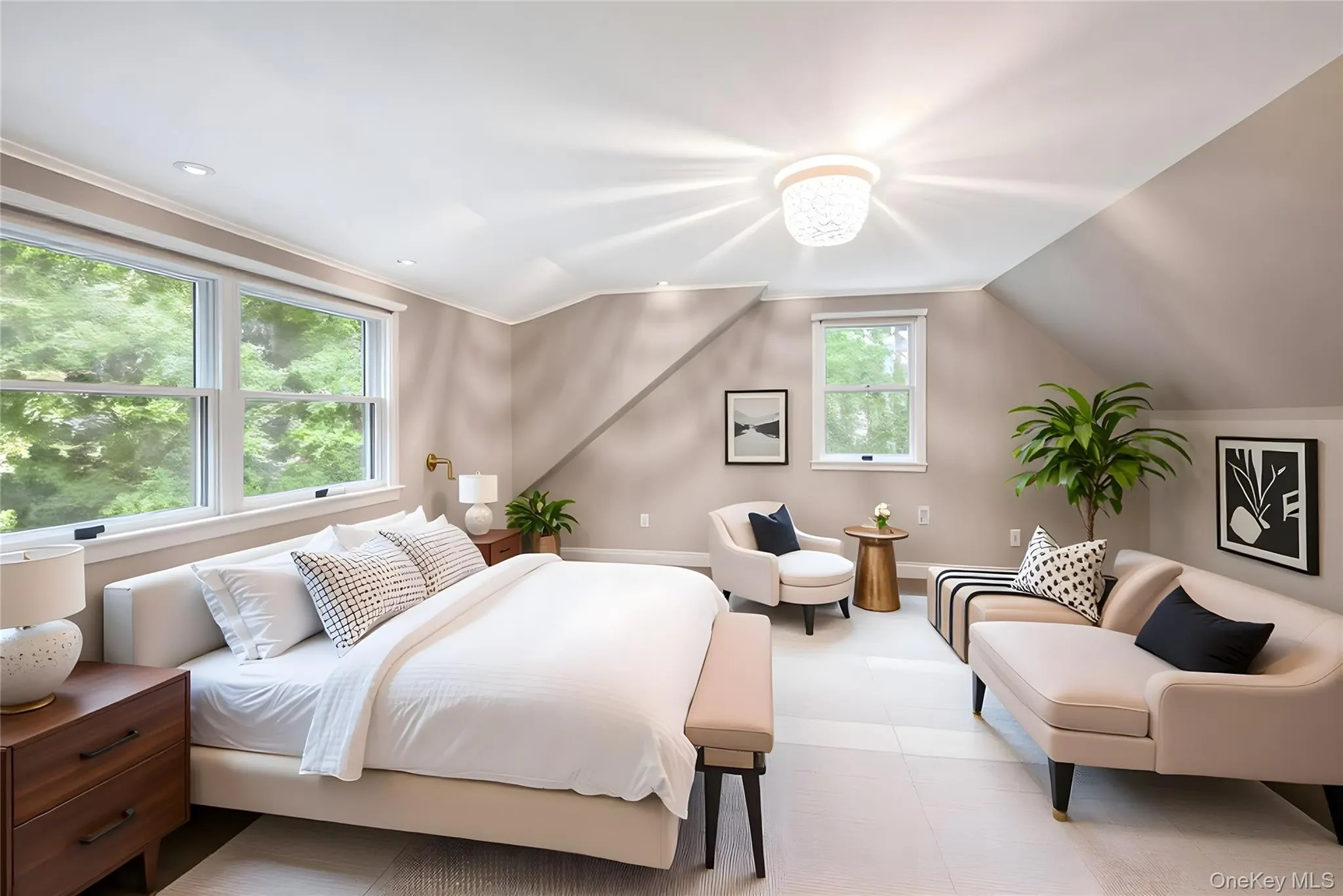 Bedroom featuring lofted ceiling and recessed lighting Bedroom featuring lofted ceiling and recessed lighting