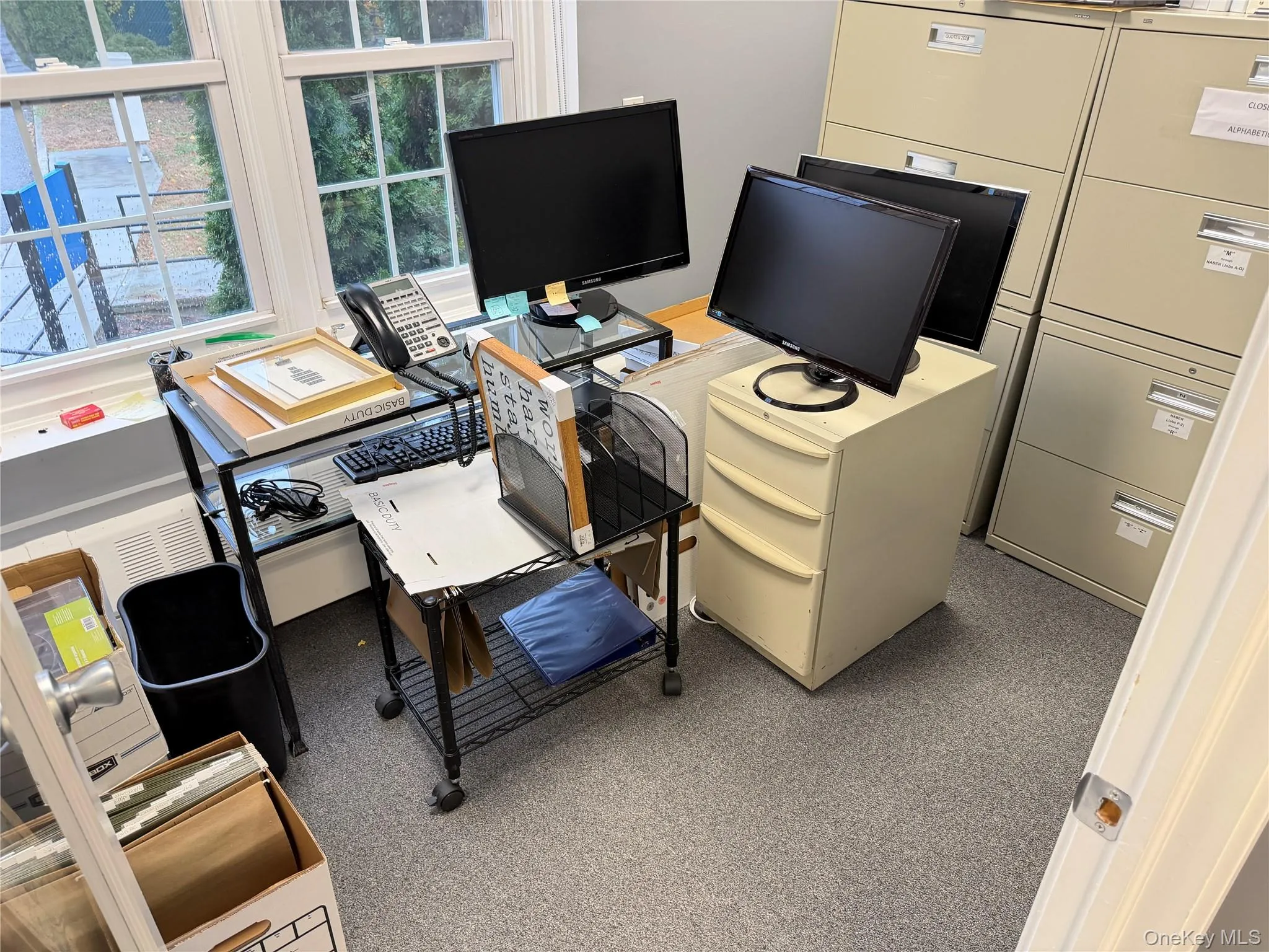 Office featuring light carpet Office featuring light carpet