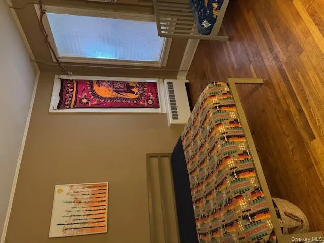 Bedroom featuring crown molding, dark wood finished floors, and radiator heating unit Bedroom featuring crown molding, dark wood finished floors, and radiator heating unit