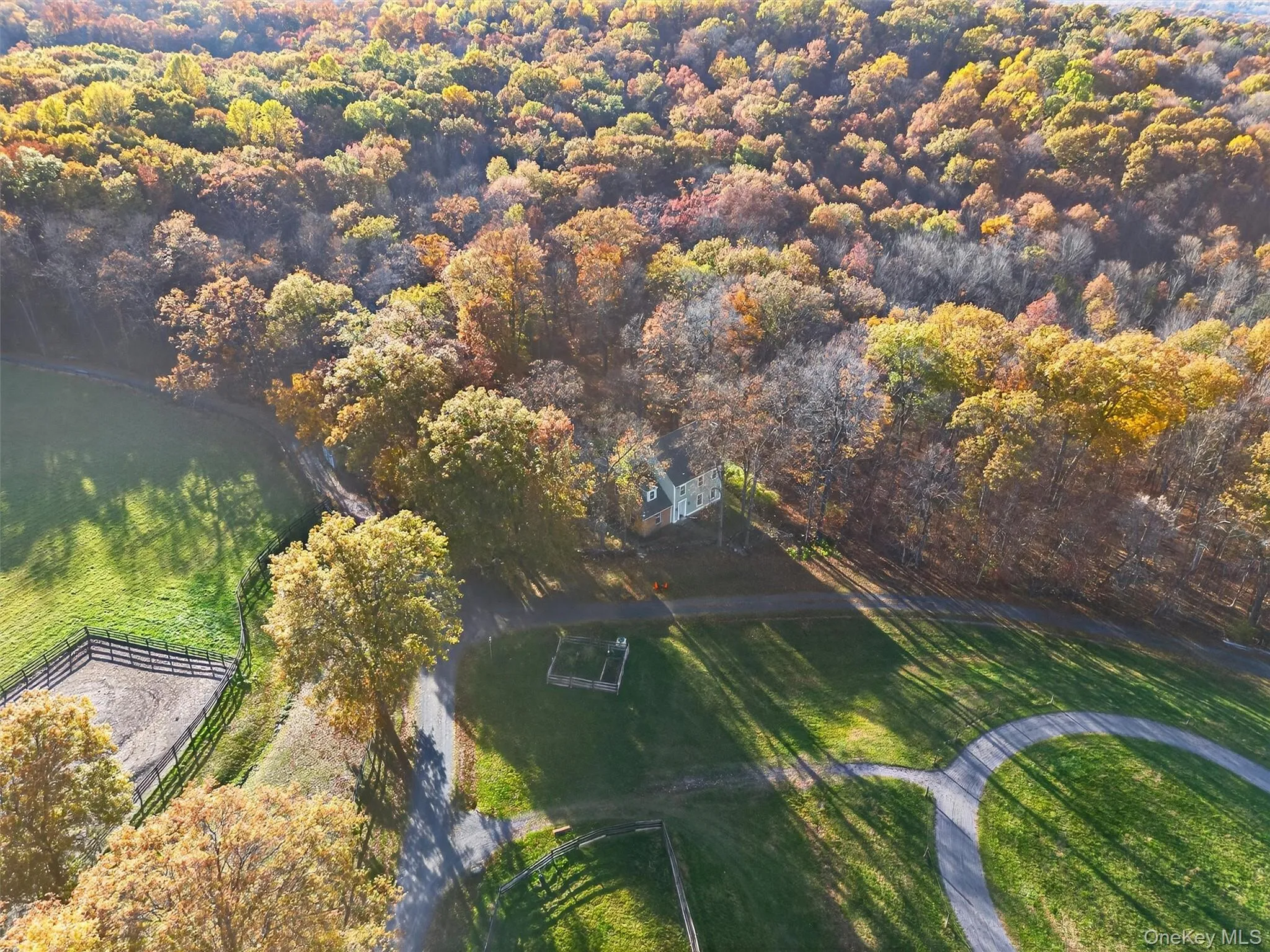 Aerial view of property's location with a forest Aerial view of property's location with a forest