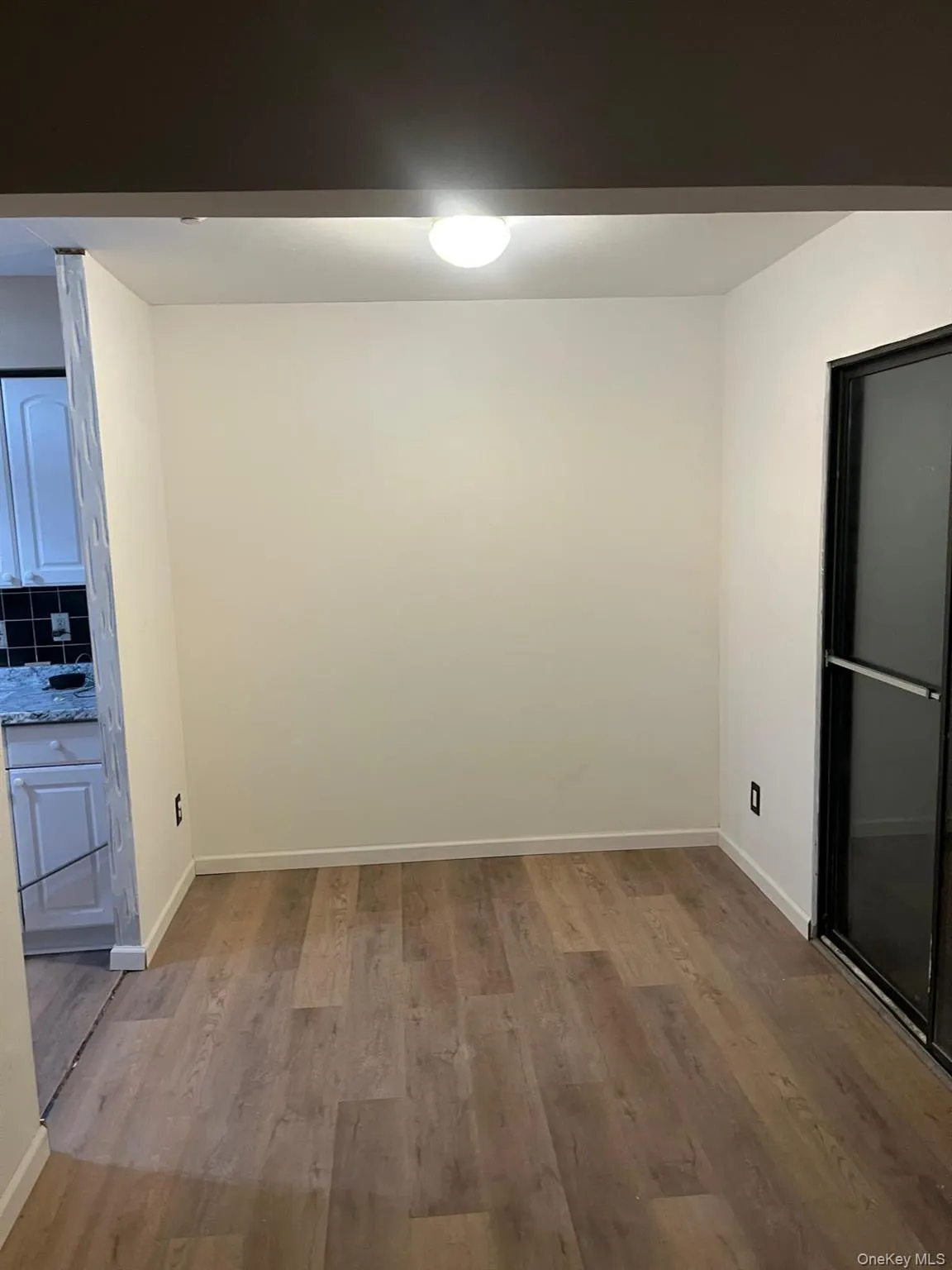 Unfurnished dining area featuring light wood-style flooring and baseboards Unfurnished dining area featuring light wood-style flooring and baseboards