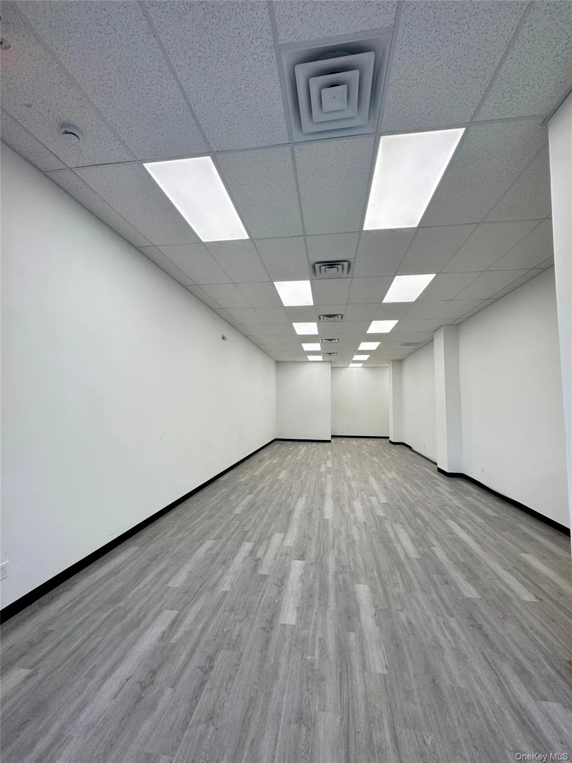 Unfurnished room with light wood-style flooring and a drop ceiling Unfurnished room with light wood-style flooring and a drop ceiling