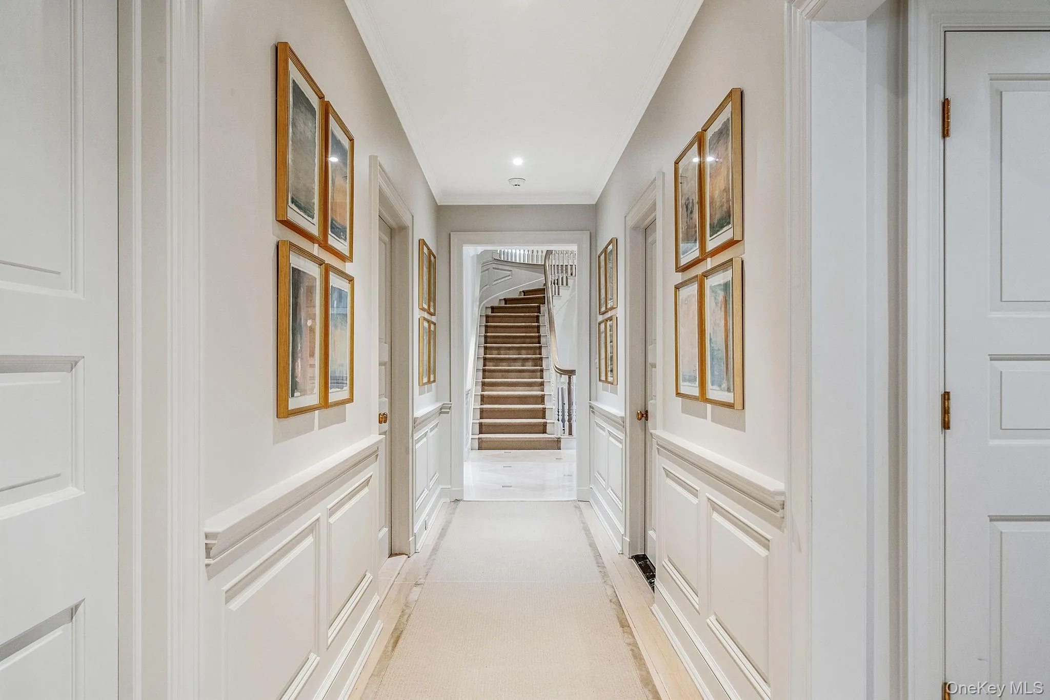 Hall with a decorative wall, stairway Hall with a decorative wall, stairway
