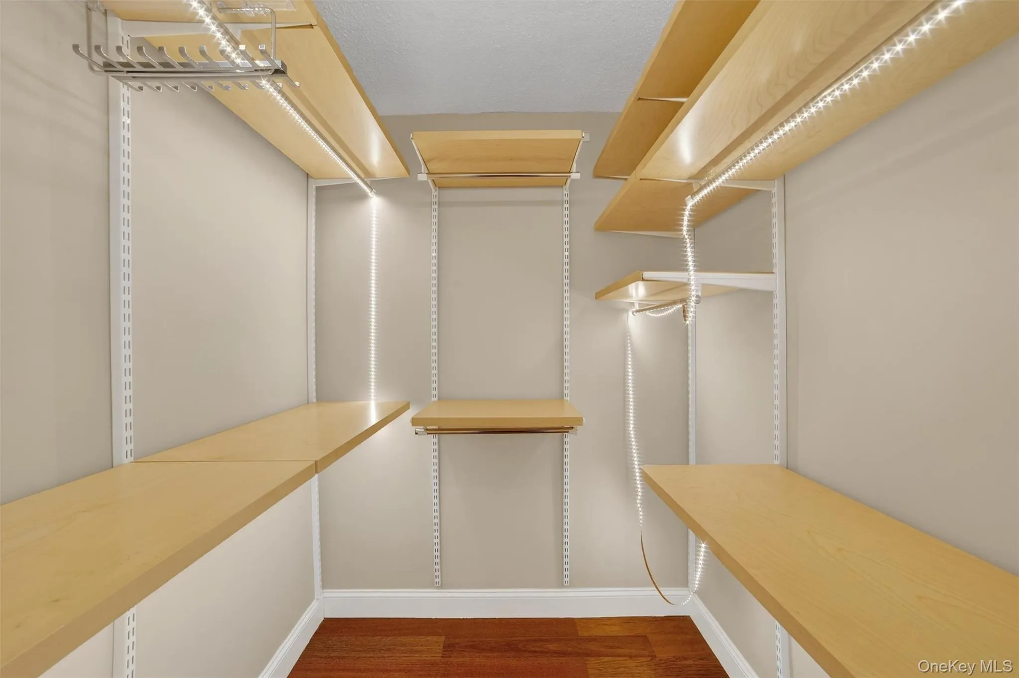 Spacious closet with dark wood finished floors Spacious closet with dark wood finished floors