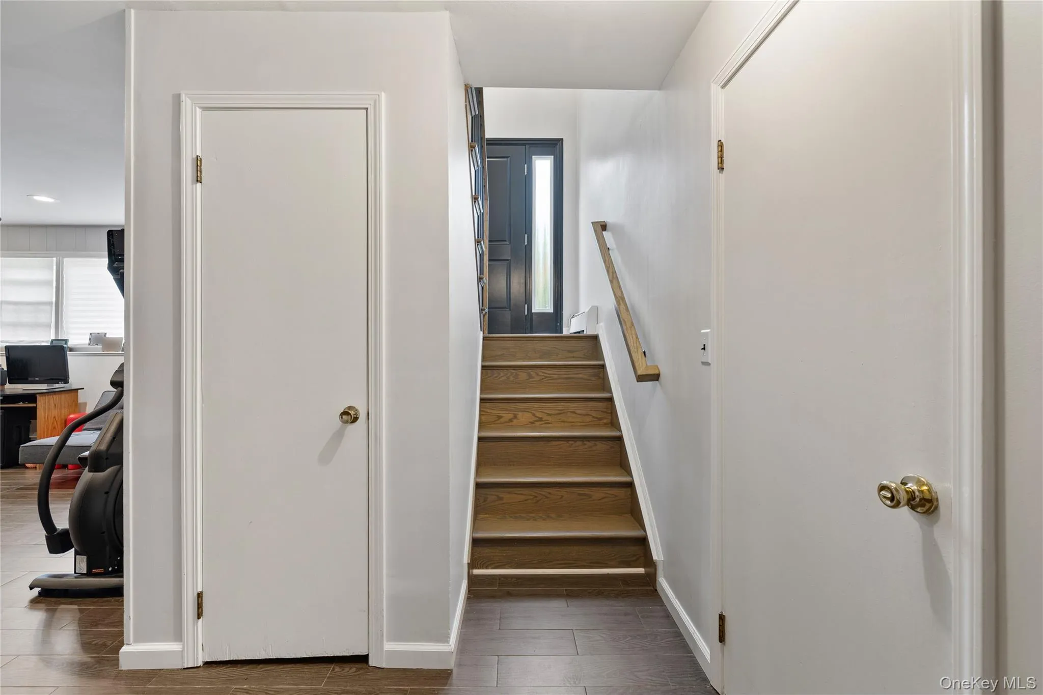 Stairs with wood finish floors and baseboards Stairs with wood finish floors and baseboards