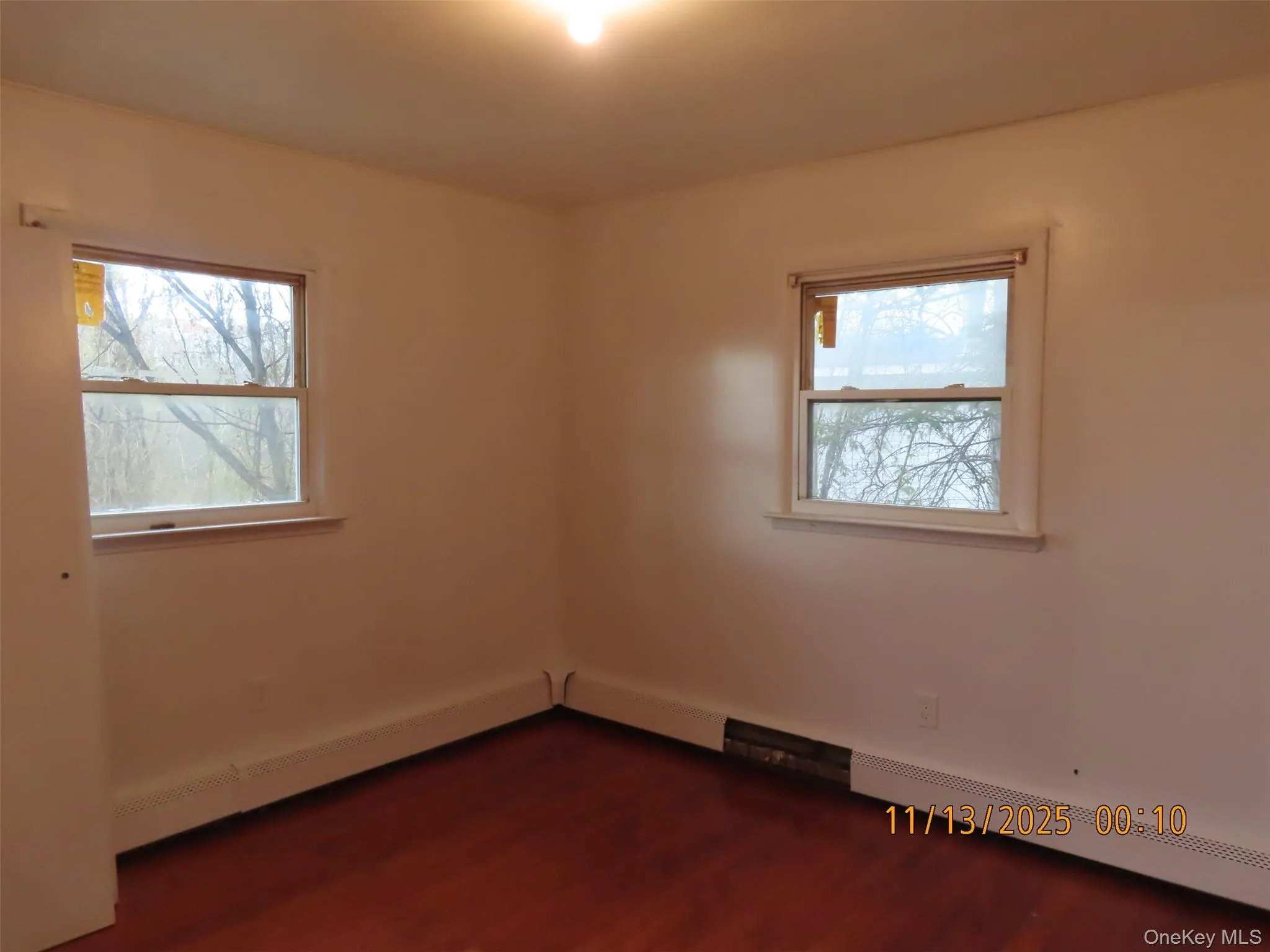Spare room with dark wood-style flooring, a baseboard radiator, and baseboard heating Spare room with dark wood-style flooring, a baseboard radiator, and baseboard heating