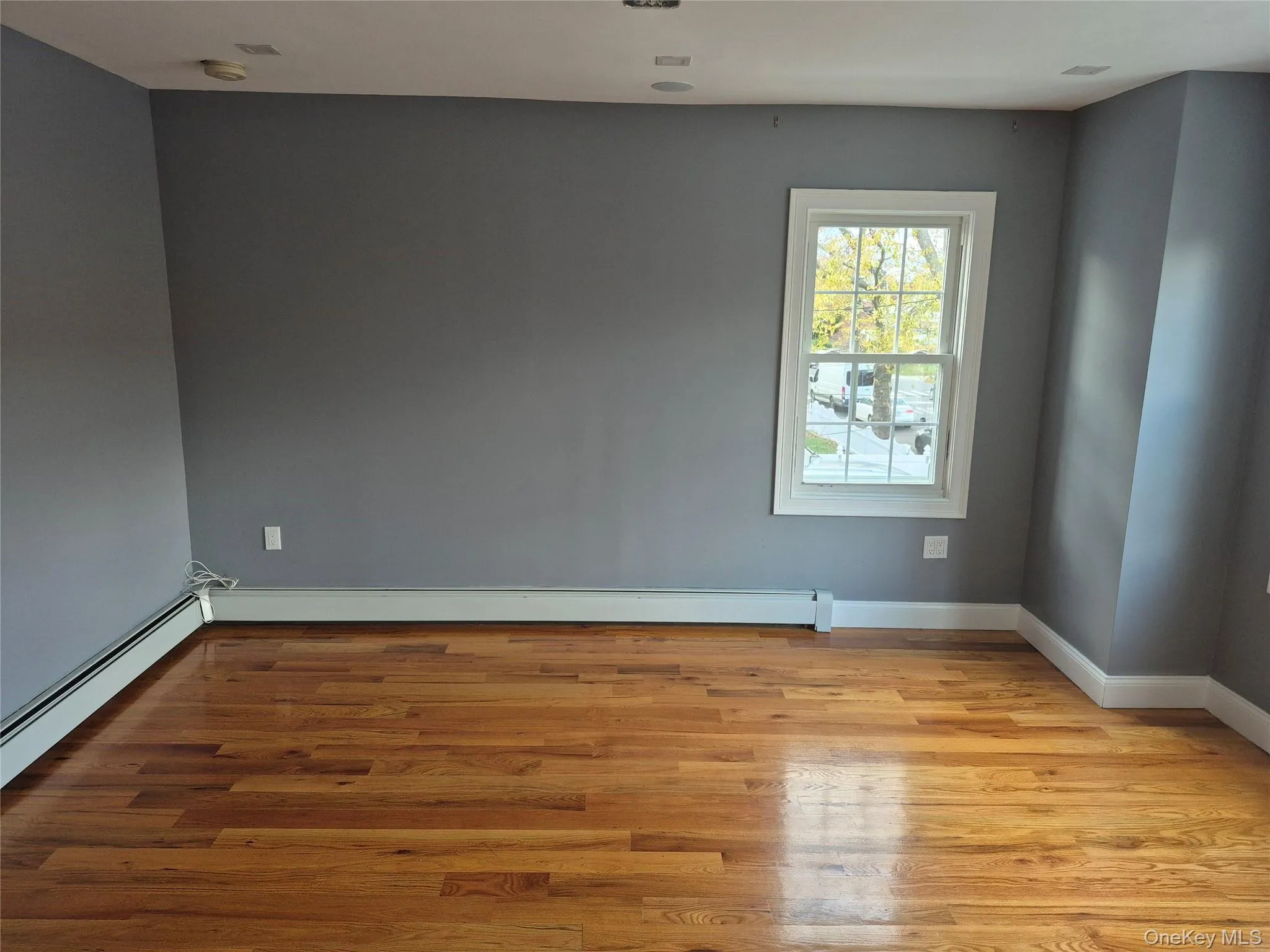 Empty room featuring light wood-style floors and baseboard heating Empty room featuring light wood-style floors and baseboard heating