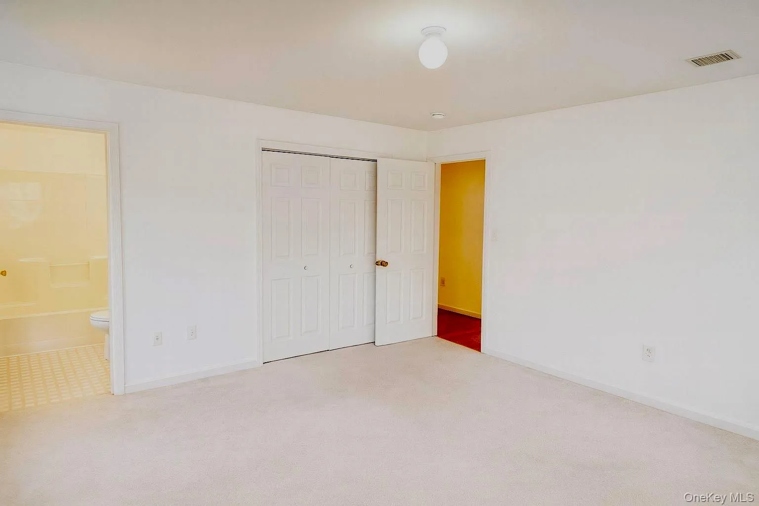 Unfurnished bedroom with carpet, a closet, and ensuite bath Unfurnished bedroom with carpet, a closet, and ensuite bath