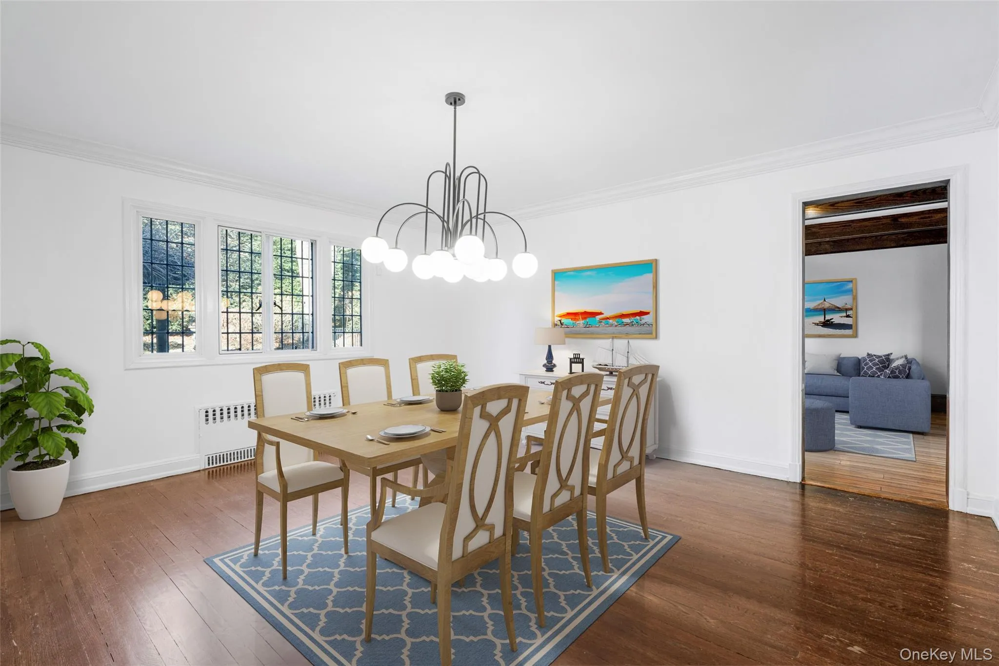 Virtually staged dining room. Virtually staged dining room.
