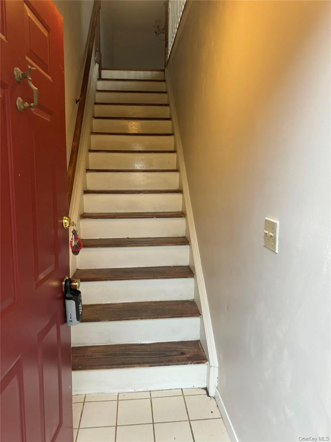 Stairway with tile patterned floors Stairway with tile patterned floors