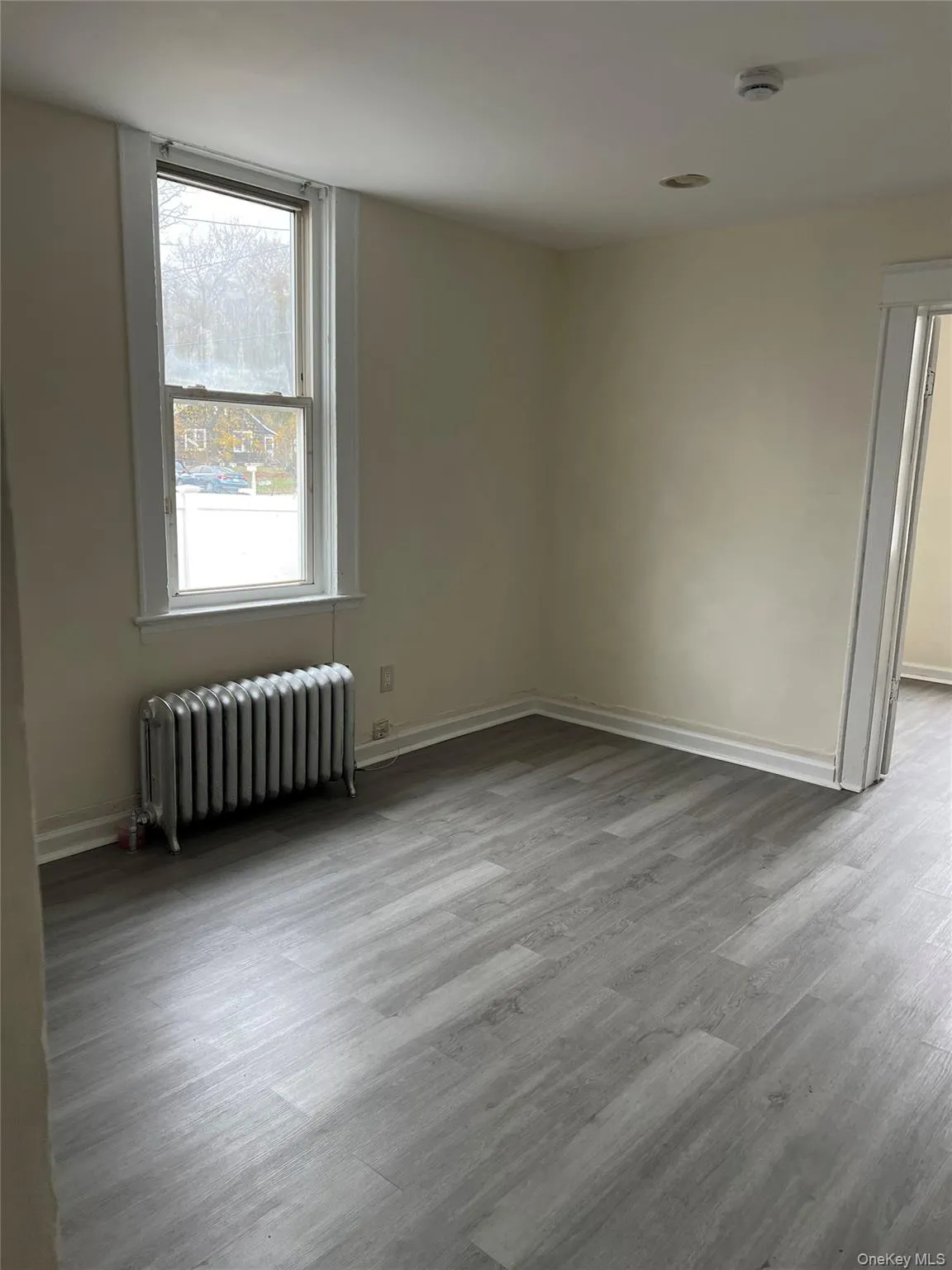 Spare room featuring radiator heating unit and light wood-style flooring Spare room featuring radiator heating unit and light wood-style flooring