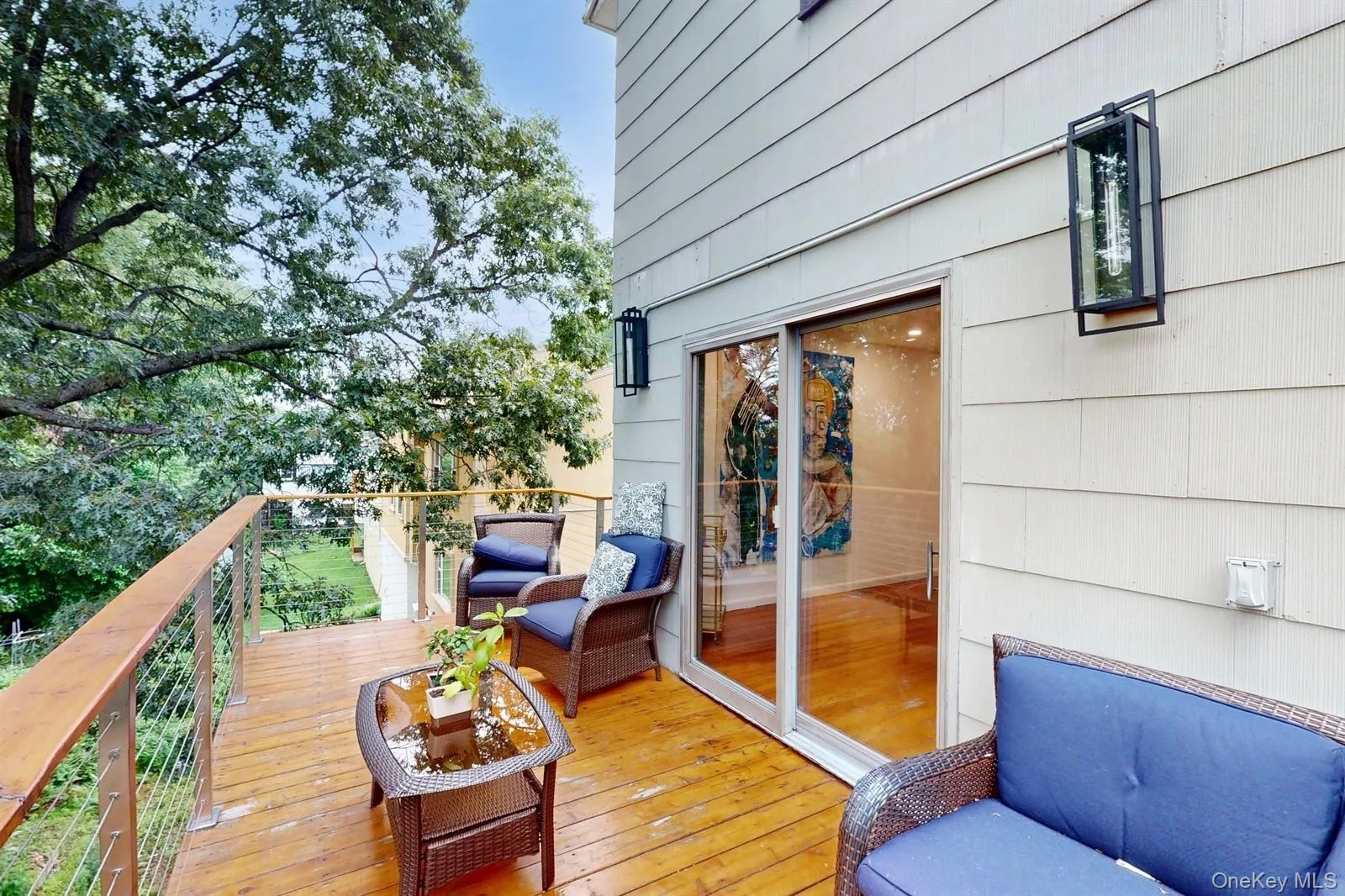 View of wooden terrace/balcony with view of the large yard below and an Amazing View of the Hudson River! View of wooden terrace/balcony with view of the large yard below and an Amazing View of the Hudson River!