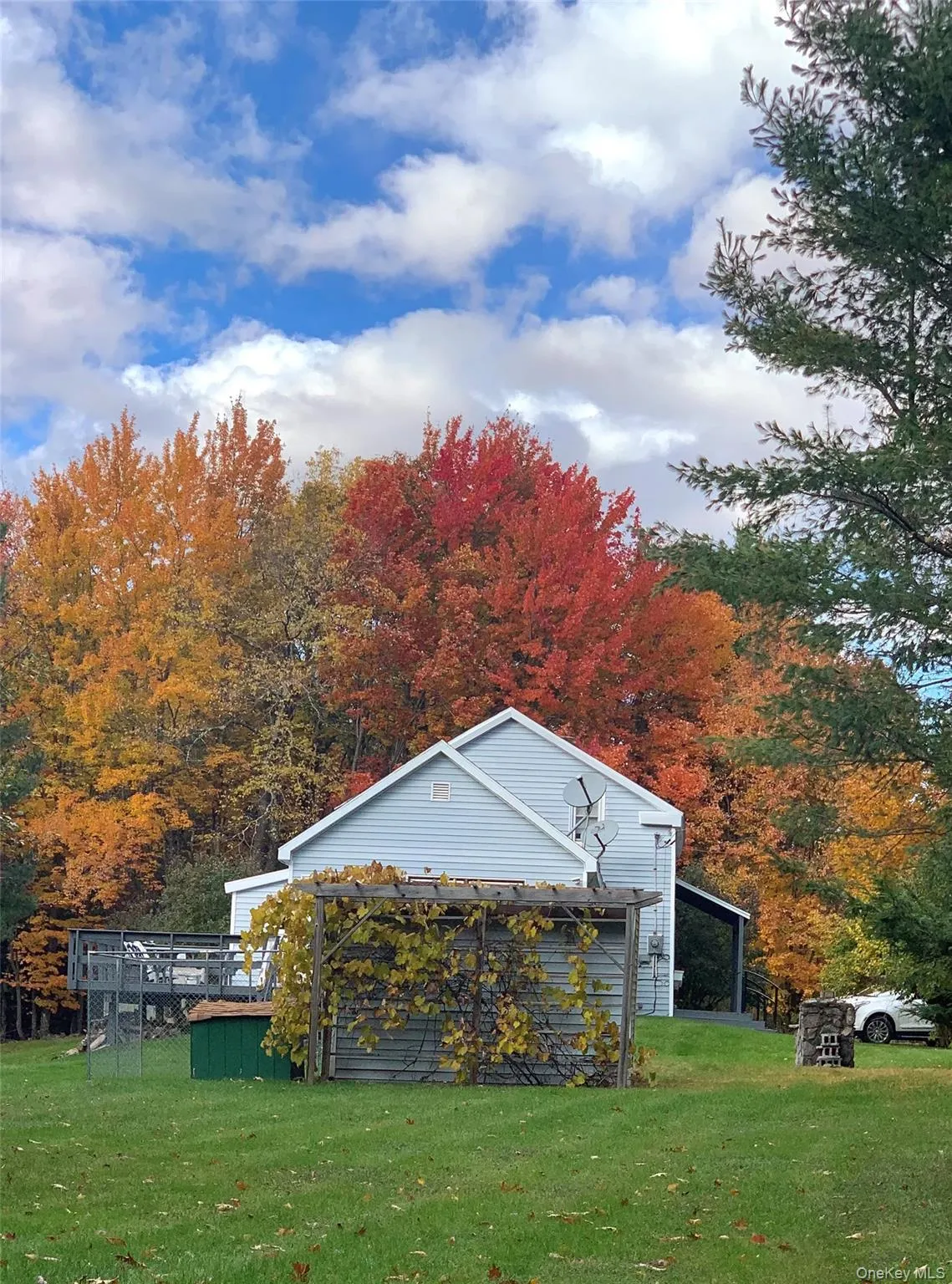 View of side of property with a lawn and a forest view View of side of property with a lawn and a forest view