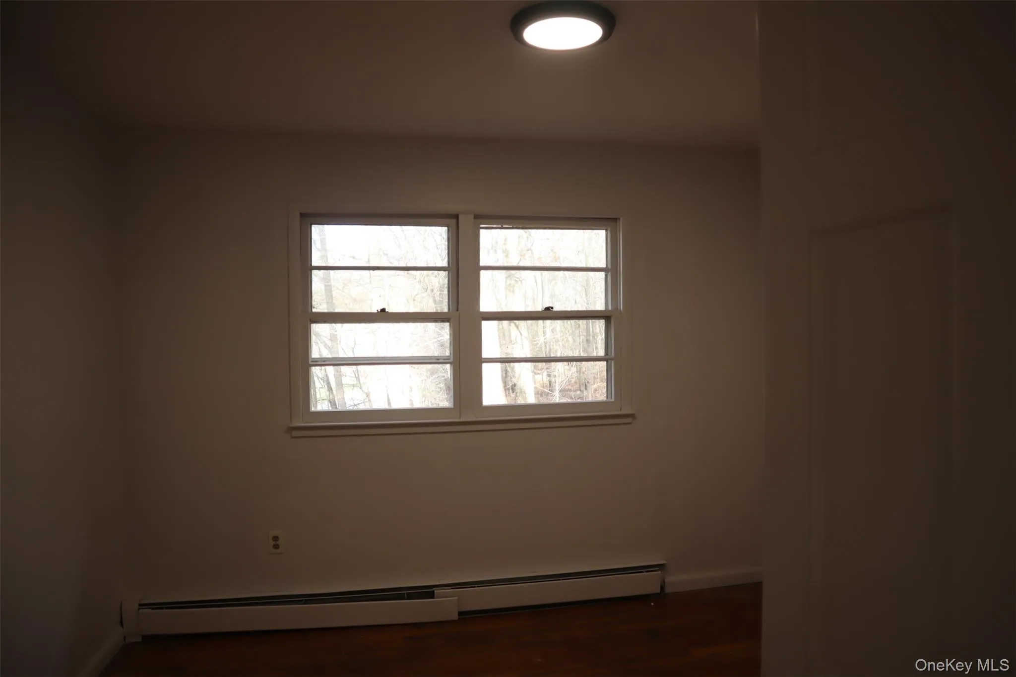 Spare room with baseboard heating and dark wood-style floors Spare room with baseboard heating and dark wood-style floors