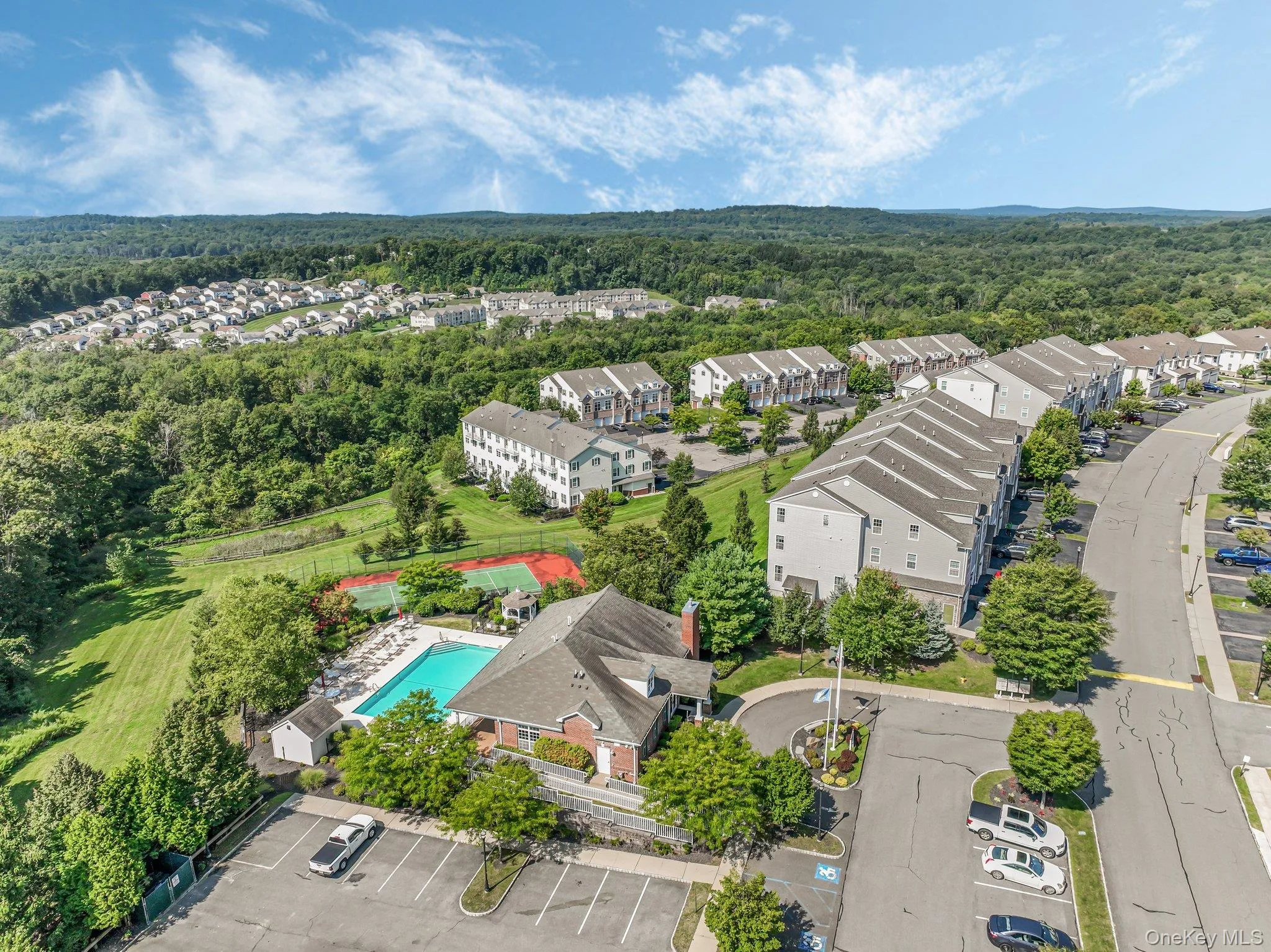 Aerial view of a pool and a forest Aerial view of a pool and a forest