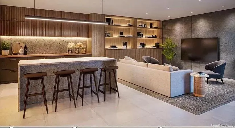 Bar featuring modern cabinets, hanging light fixtures, recessed lighting, and dark brown cabinets Bar featuring modern cabinets, hanging light fixtures, recessed lighting, and dark brown cabinets