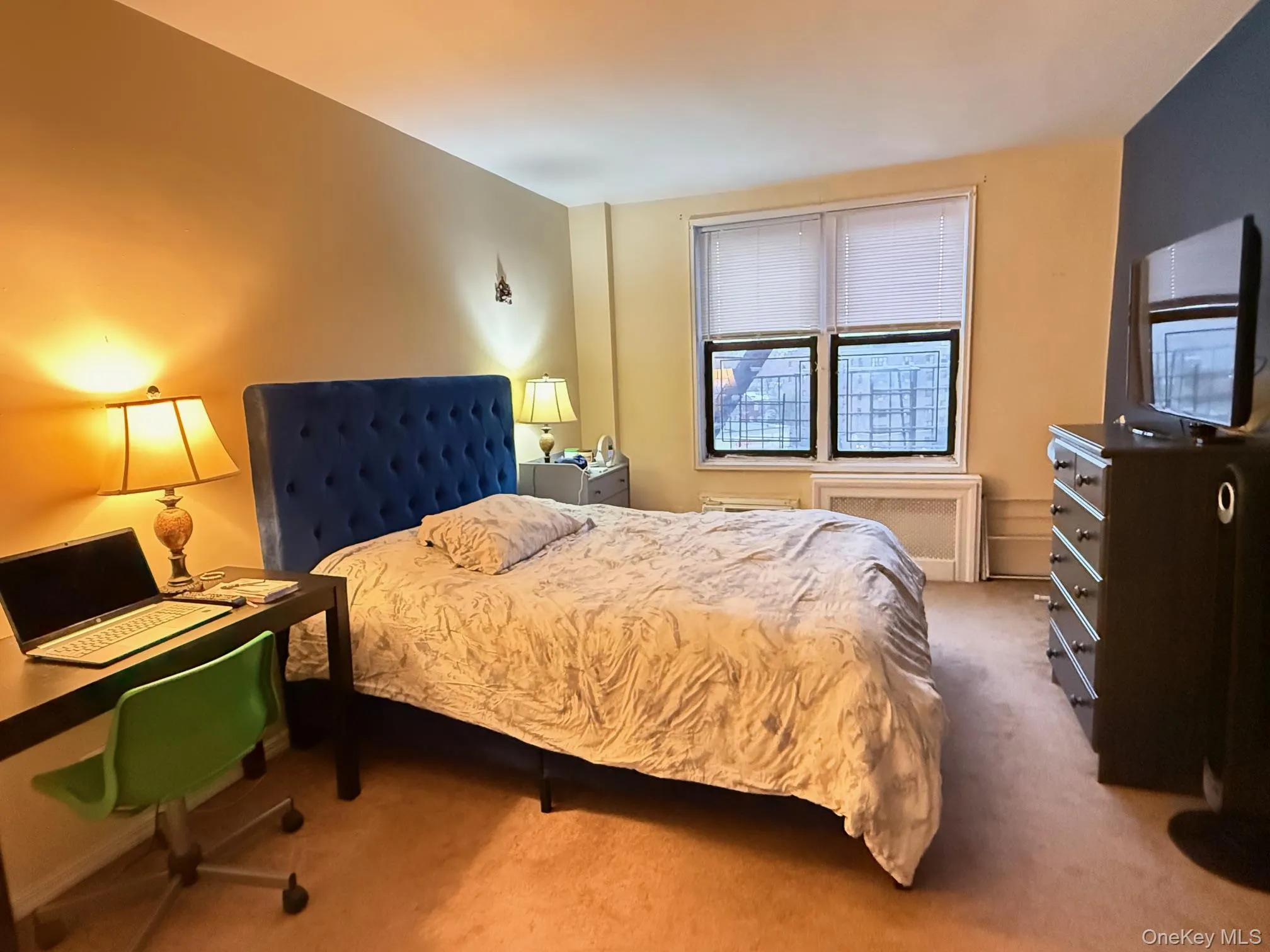Bedroom with carpet floors and radiator Bedroom with carpet floors and radiator