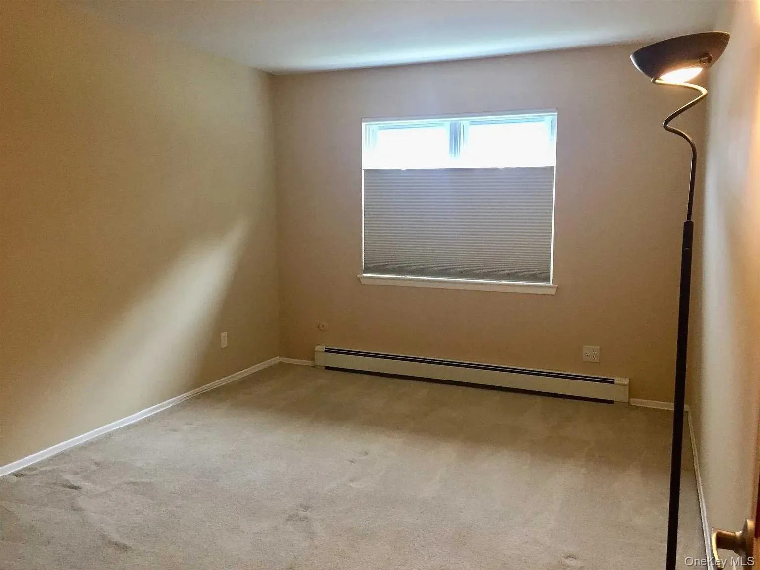 Spare room featuring baseboard heating and light carpet Spare room featuring baseboard heating and light carpet