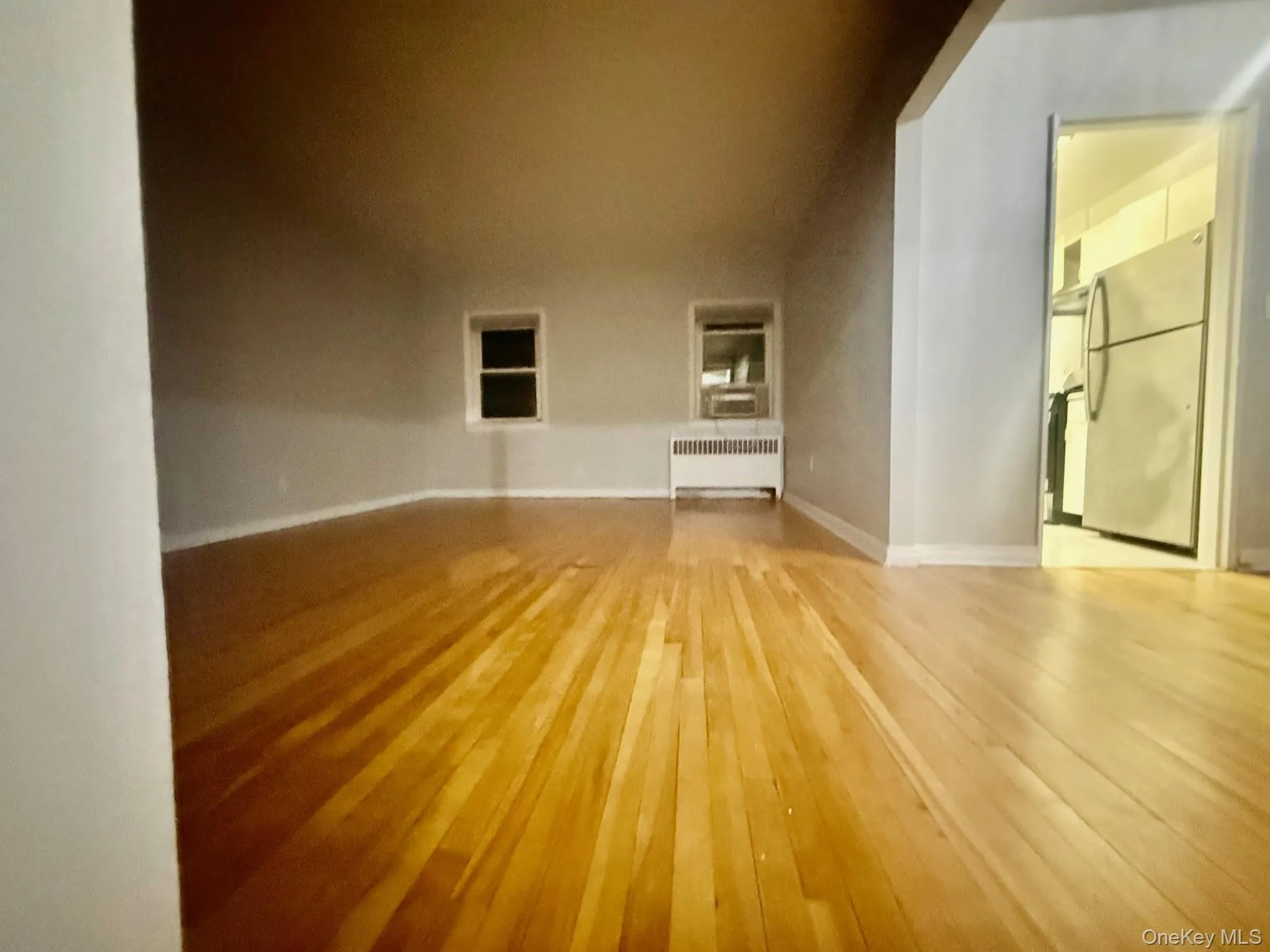 Spare room featuring light wood-style flooring and radiator heating unit Spare room featuring light wood-style flooring and radiator heating unit