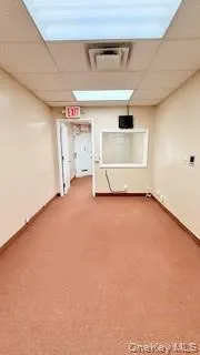 Basement featuring a drop ceiling and light colored carpet Basement featuring a drop ceiling and light colored carpet