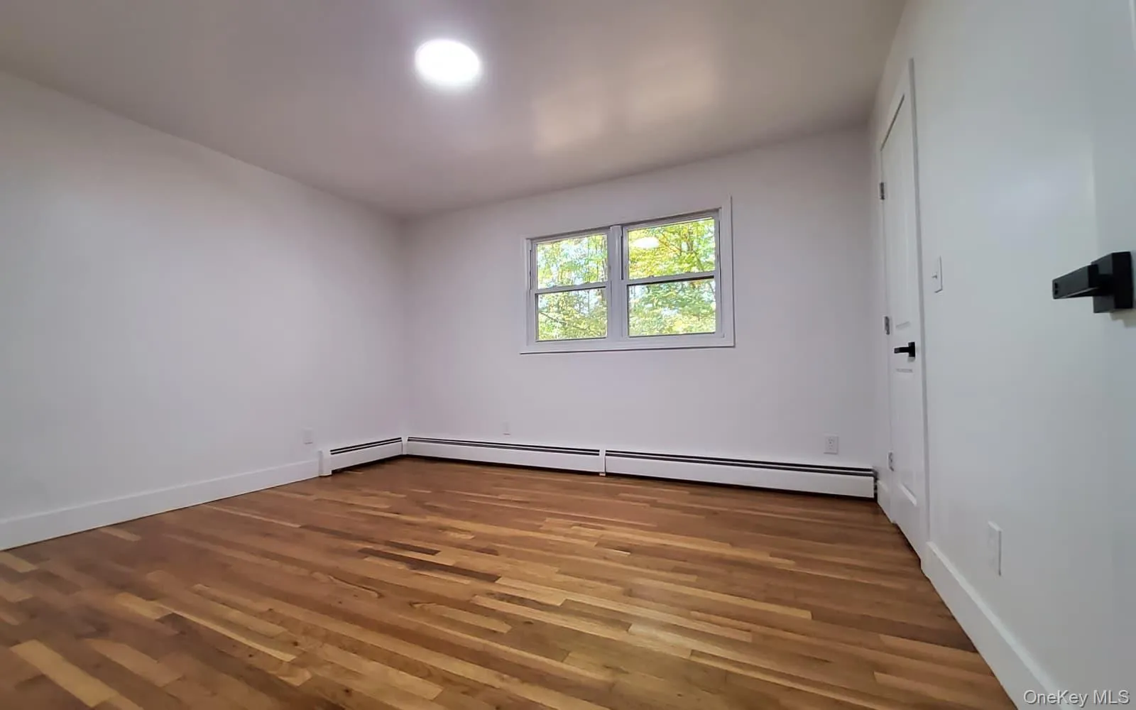 Unfurnished room featuring wood finished floors and a baseboard radiator Unfurnished room featuring wood finished floors and a baseboard radiator