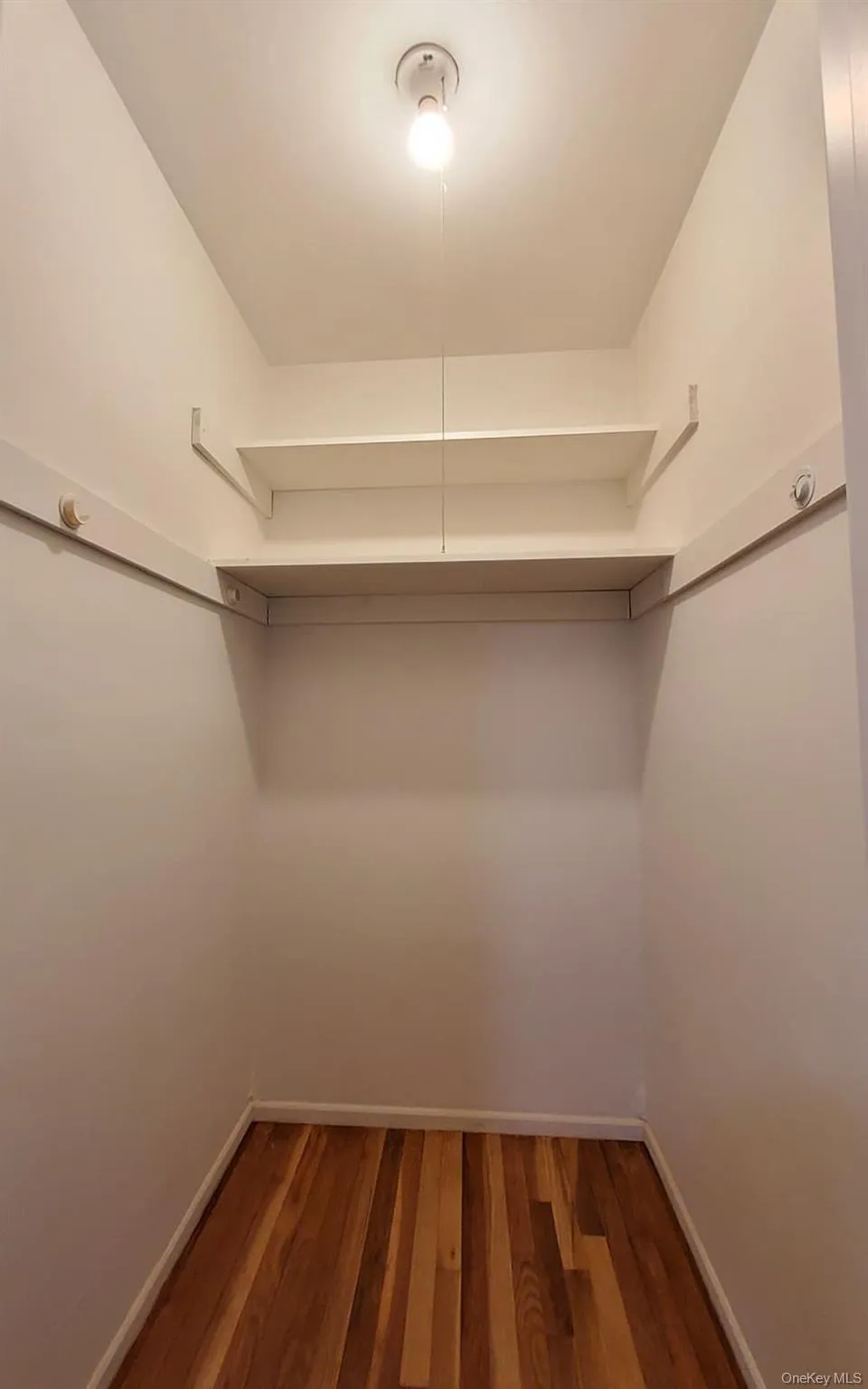 Walk in closet with dark wood finished floors Walk in closet with dark wood finished floors