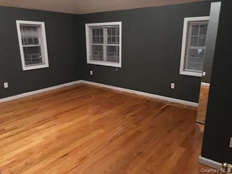 Unfurnished room featuring vaulted ceiling and light wood-type flooring Unfurnished room featuring vaulted ceiling and light wood-type flooring