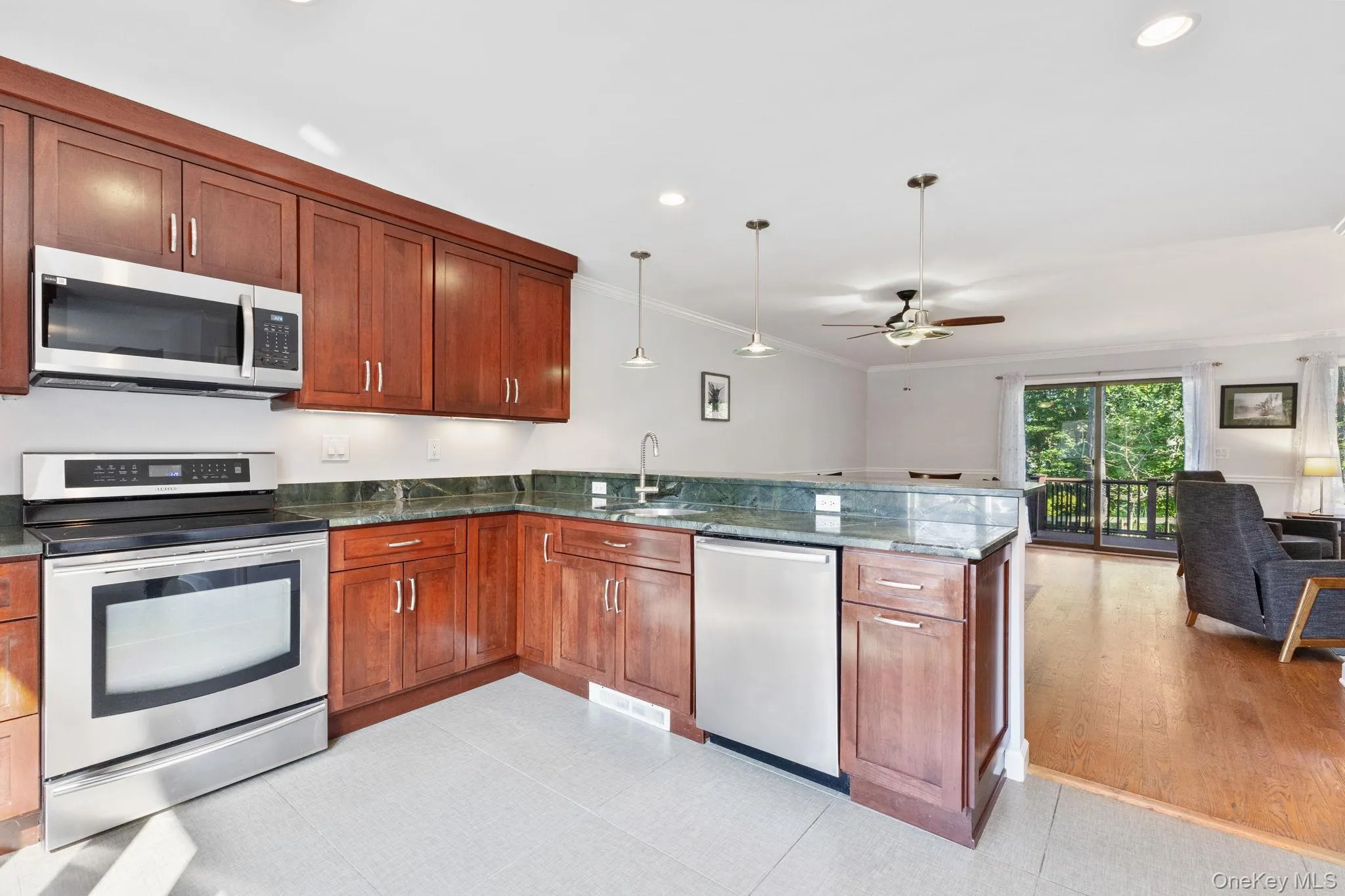 Fully renovated kitchen with granite countertops, stainless steel appliances, and an induction oven. Fully renovated kitchen with granite countertops, stainless steel appliances, and an induction oven.
