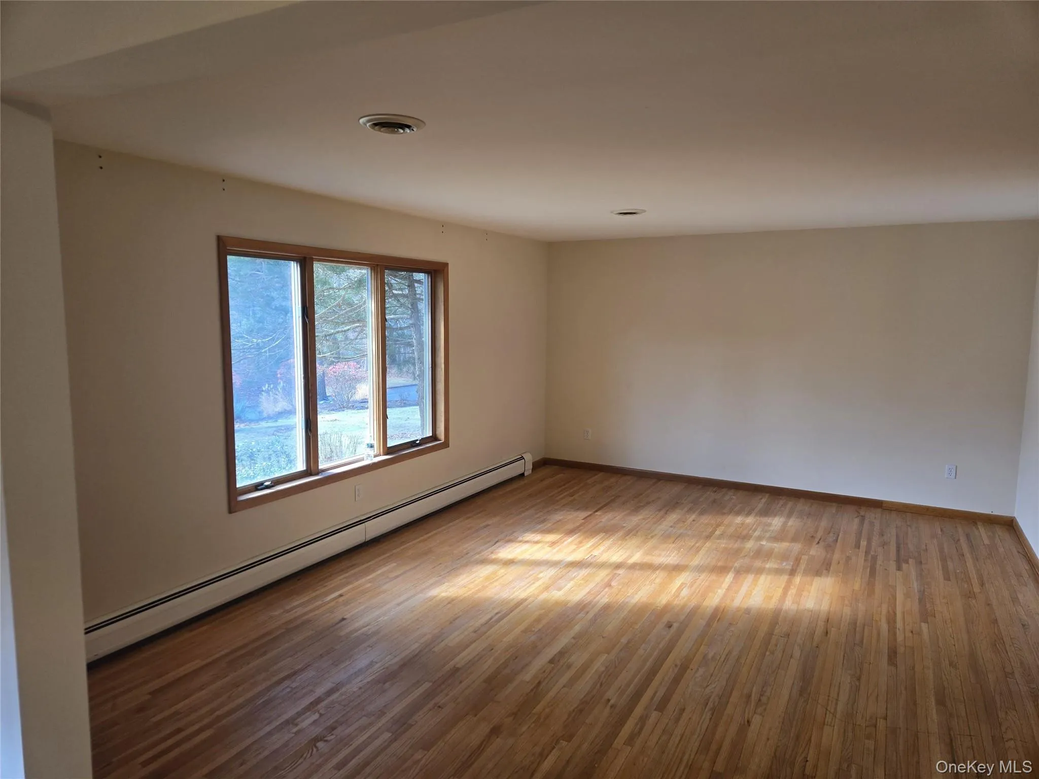 Spare room with a baseboard heating unit, wood finished floors, and recessed lighting Spare room with a baseboard heating unit, wood finished floors, and recessed lighting