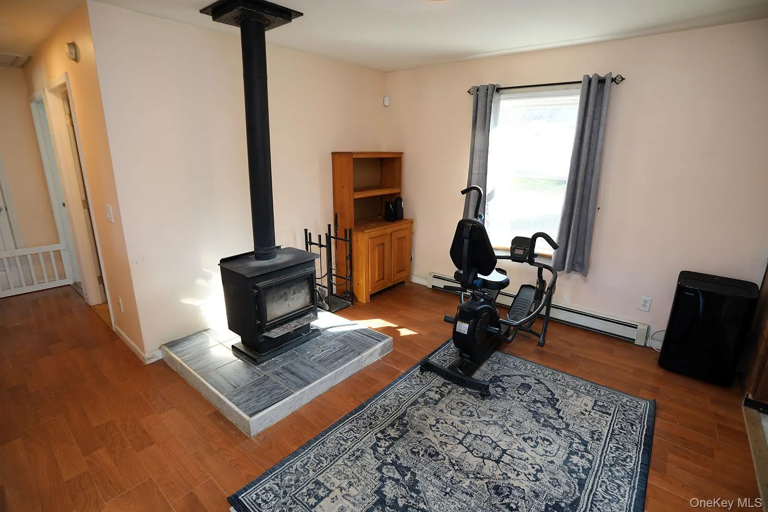 Family room with a wood stove Family room with a wood stove