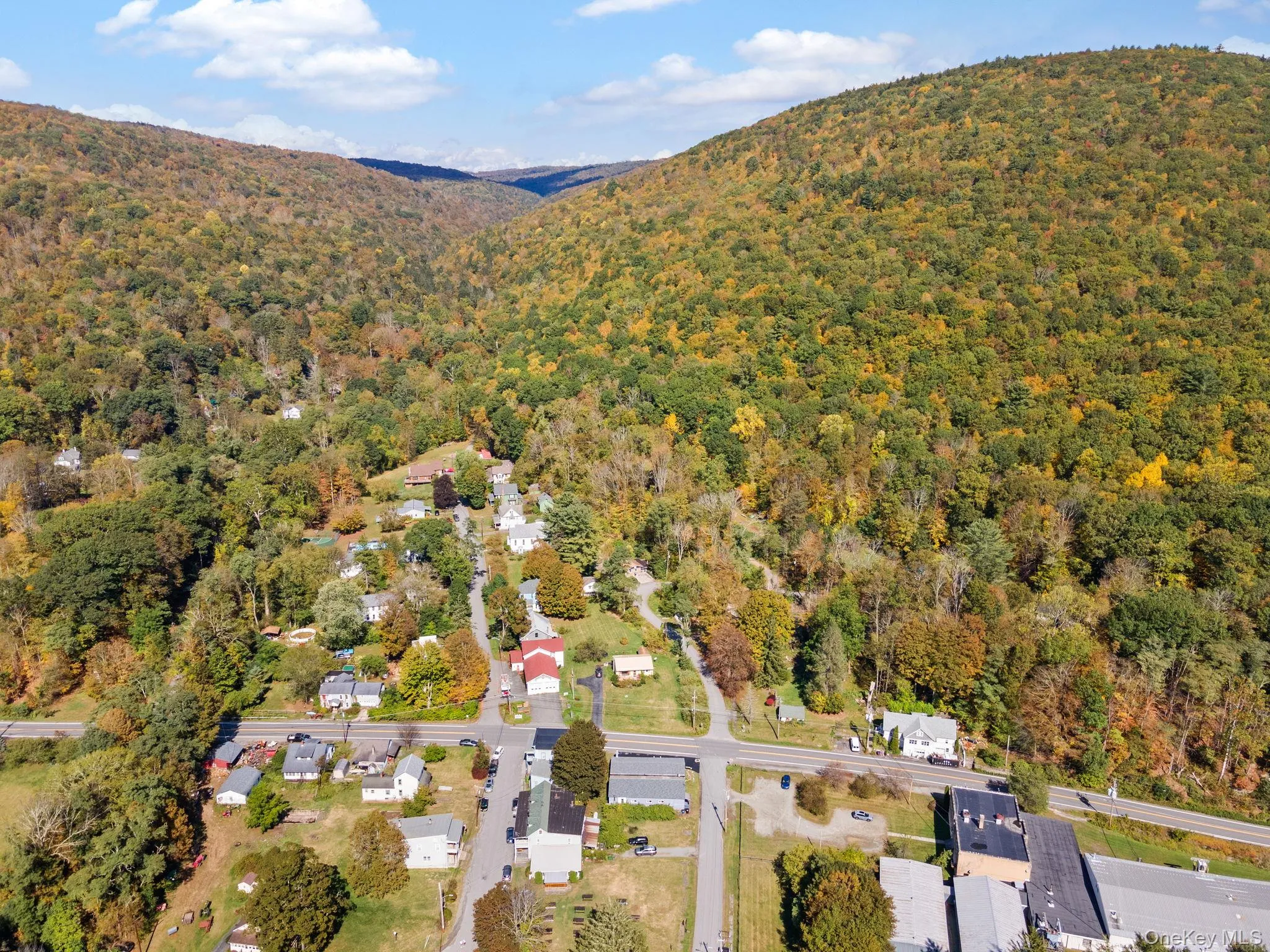 Aerial overview of property's location with a mountain backdrop Aerial overview of property's location with a mountain backdrop