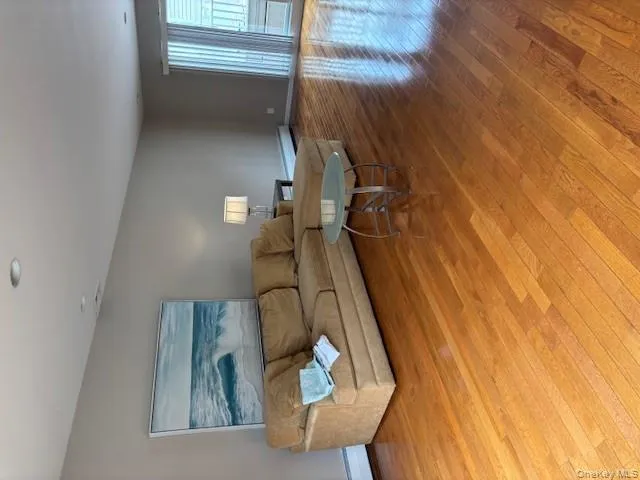 Living room featuring light wood-type flooring, a baseboard radiator, and recessed lighting Living room featuring light wood-type flooring, a baseboard radiator, and recessed lighting