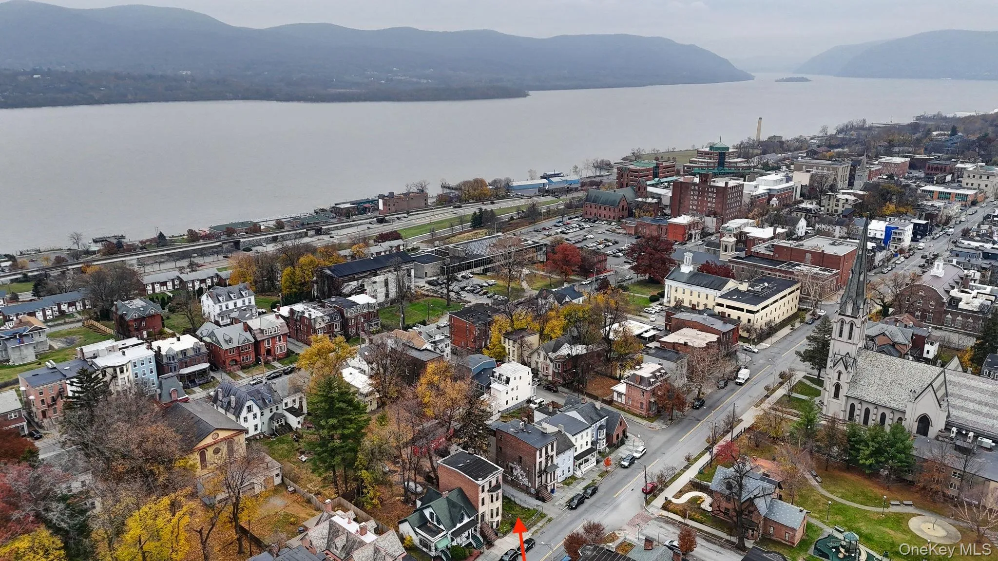 Aerial view of property and surrounding area featuring Hudson River vIews Aerial view of property and surrounding area featuring Hudson River vIews