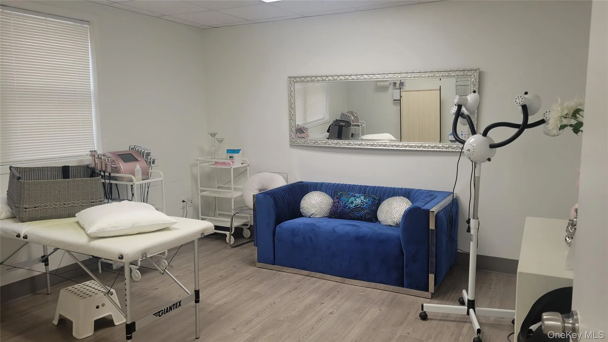 Sitting room featuring a drop ceiling and wood finished floors Sitting room featuring a drop ceiling and wood finished floors