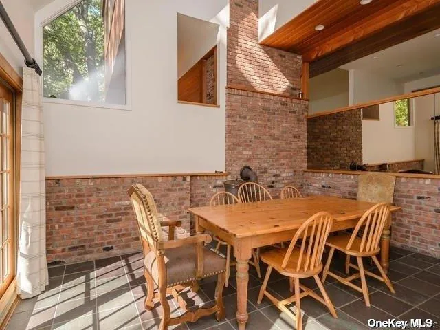 dining room with wood stove dining room with wood stove