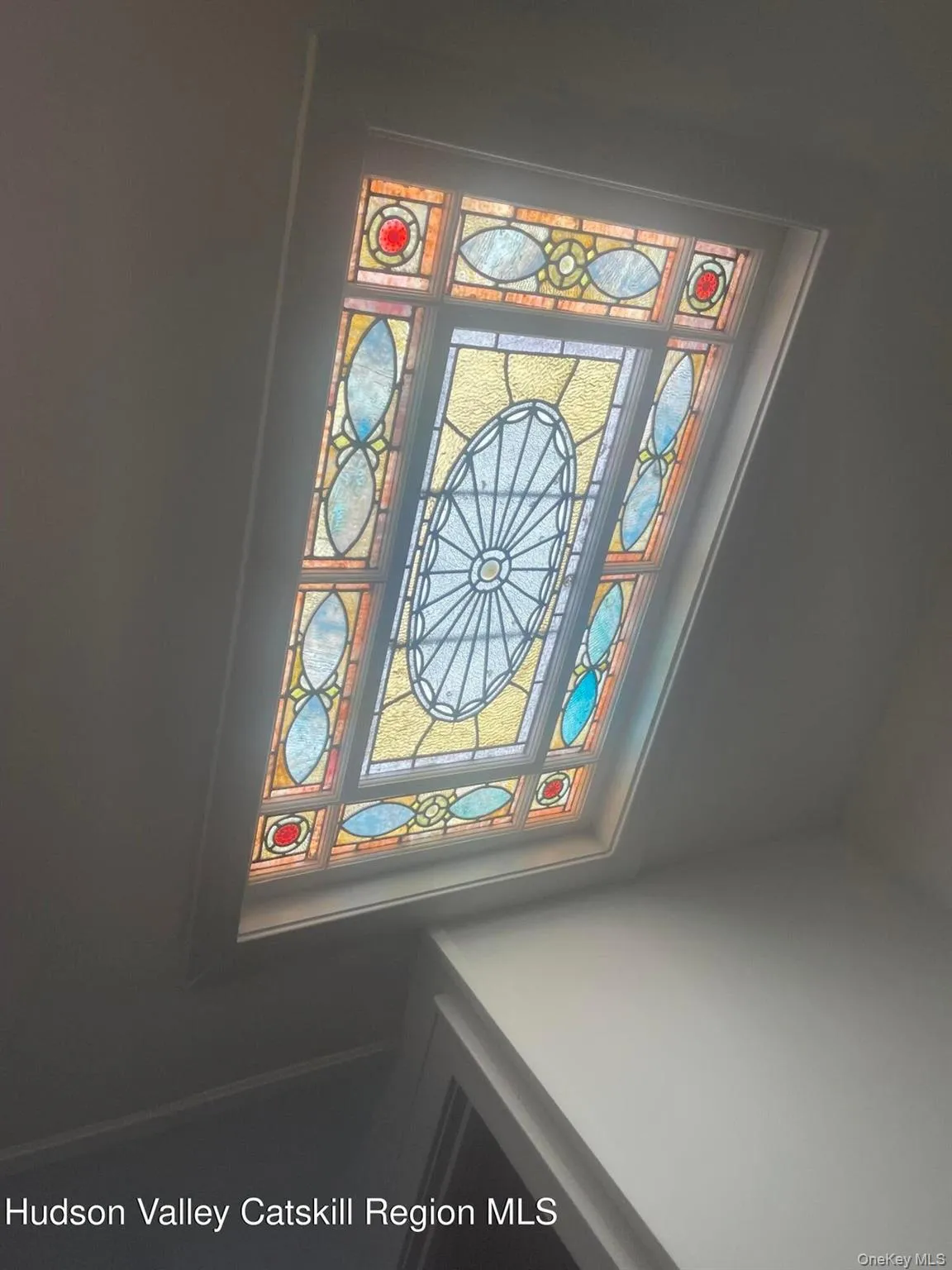 Detailed view of stained glass skylight Detailed view of stained glass skylight